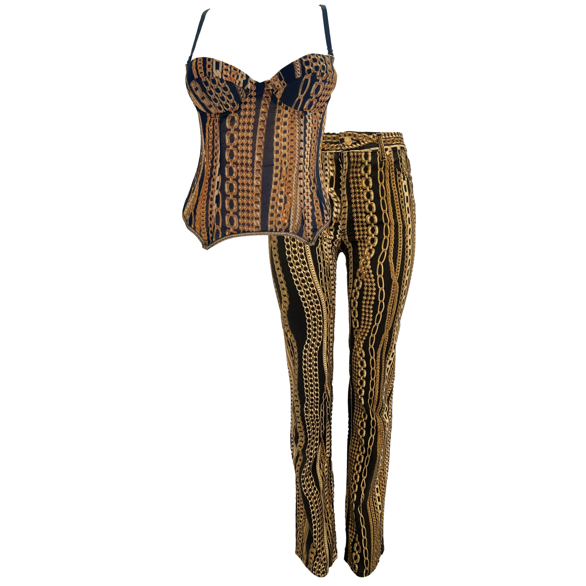 Roberto Cavalli Black Chain Pant Set