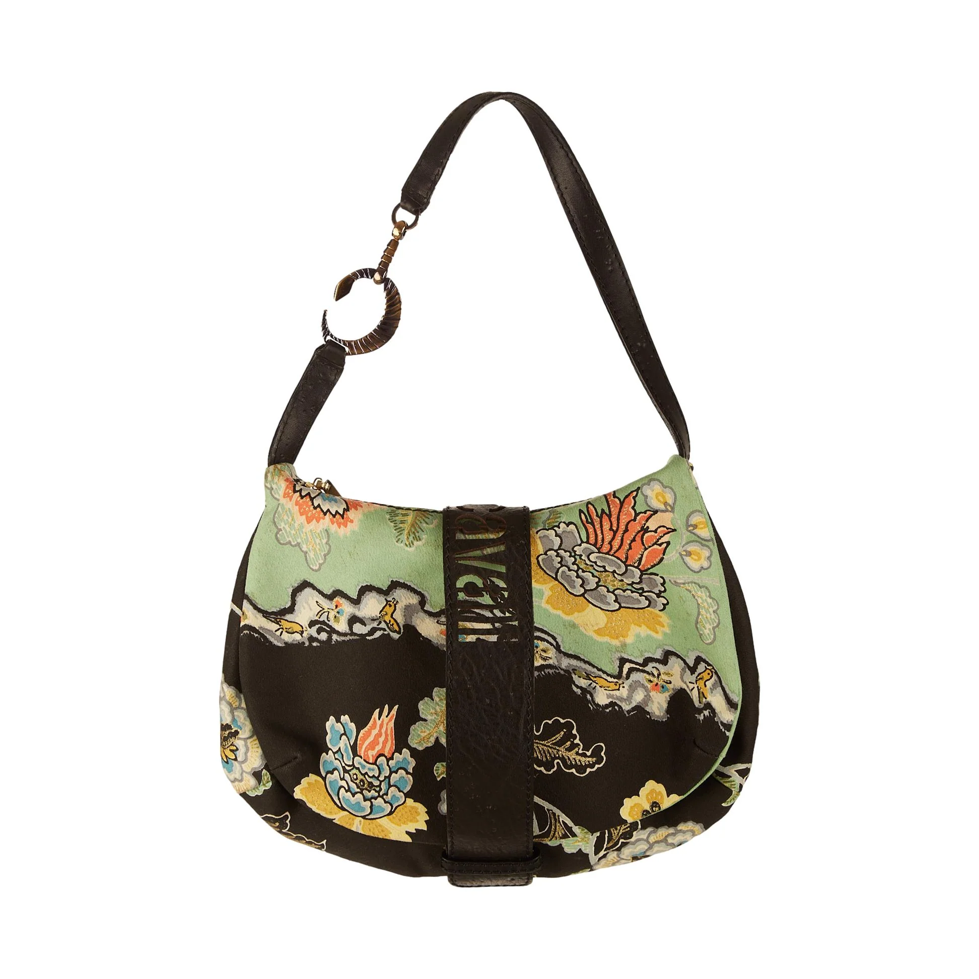Roberto Cavalli Black Chinoiserie Print Shoulder Bag