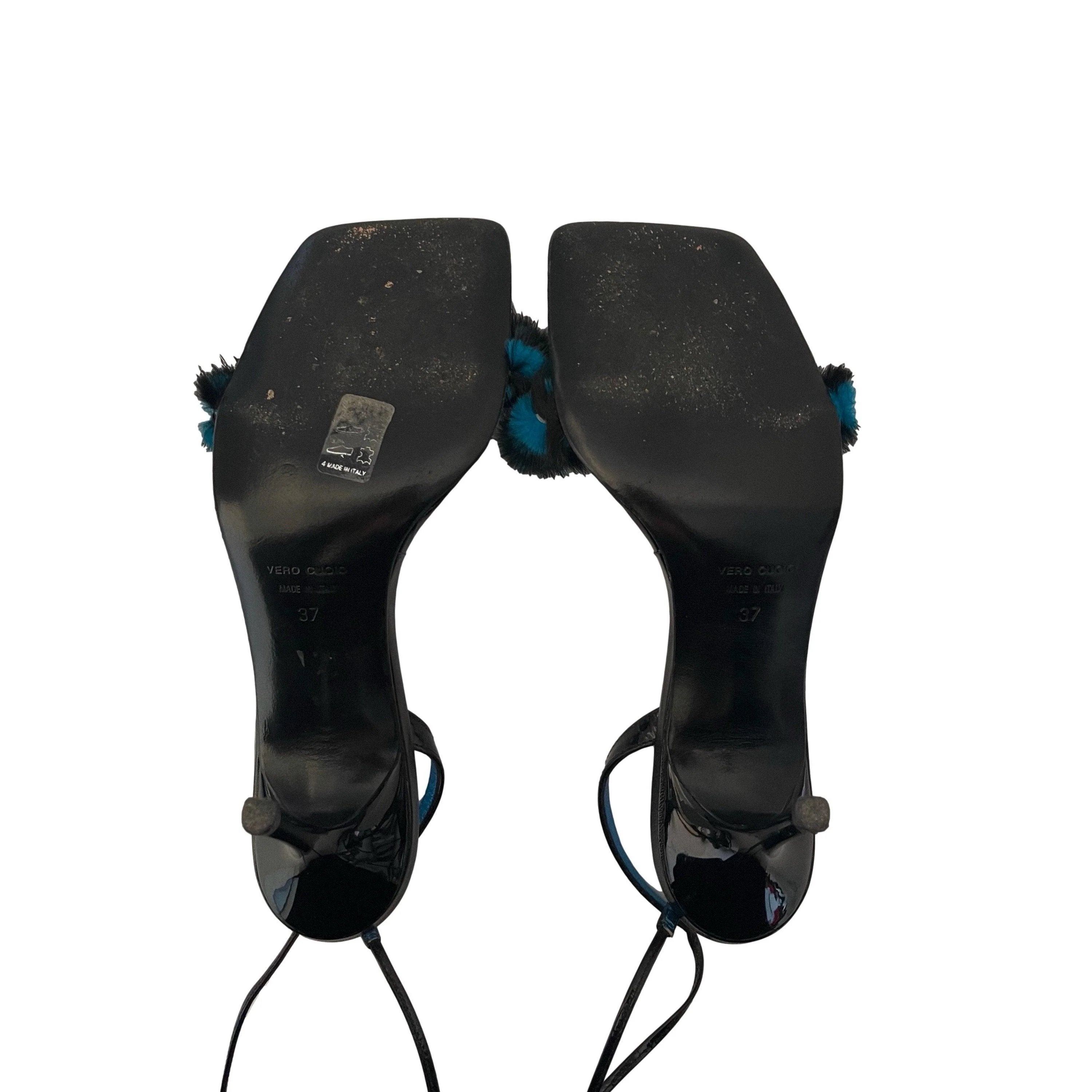 Roberto Cavalli Black Fur Strappy Heels - Image 3