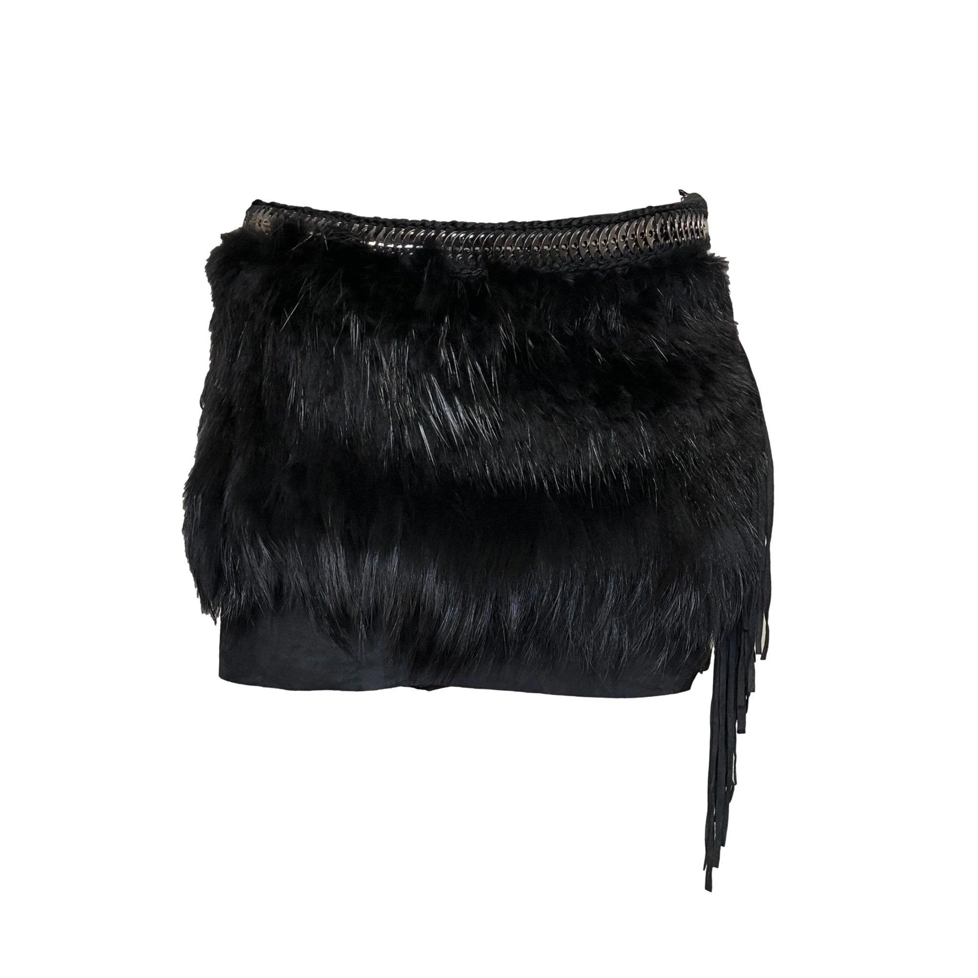 Roberto Cavalli Black Fur/Suede Skirt