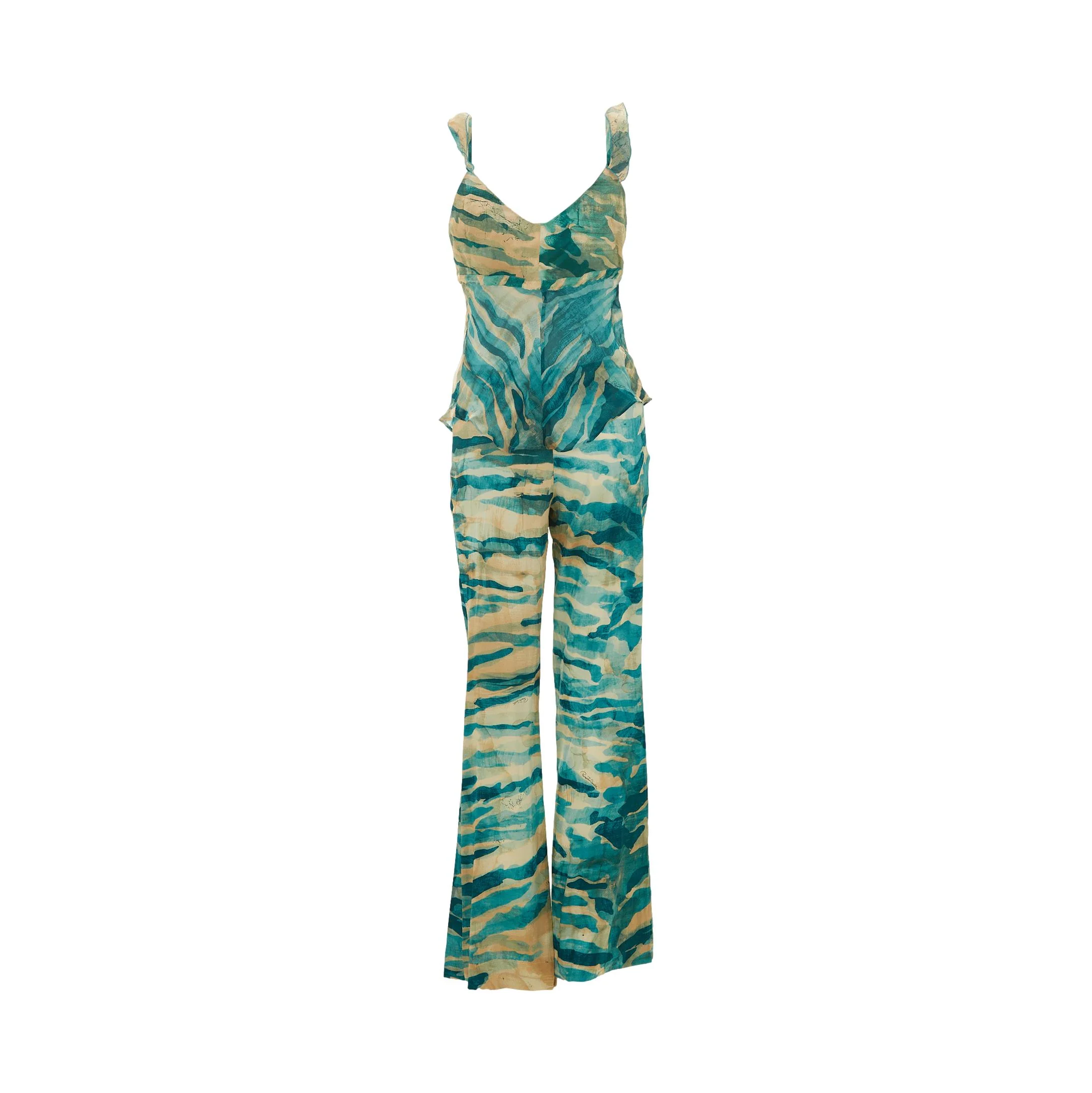 Roberto Cavalli Blue Silk Pant Set - Image 3
