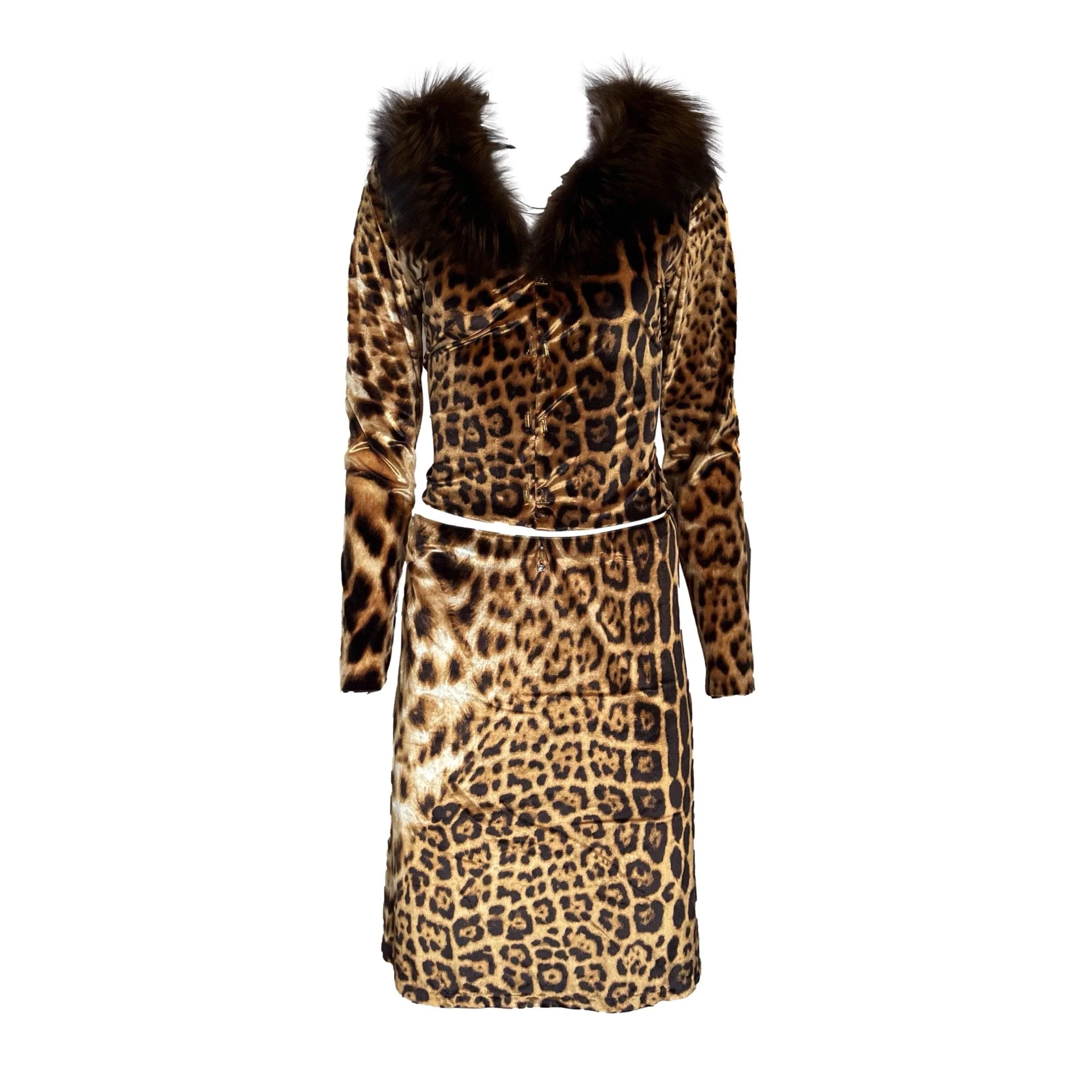 Roberto Cavalli Brown Cheetah Skirt Set