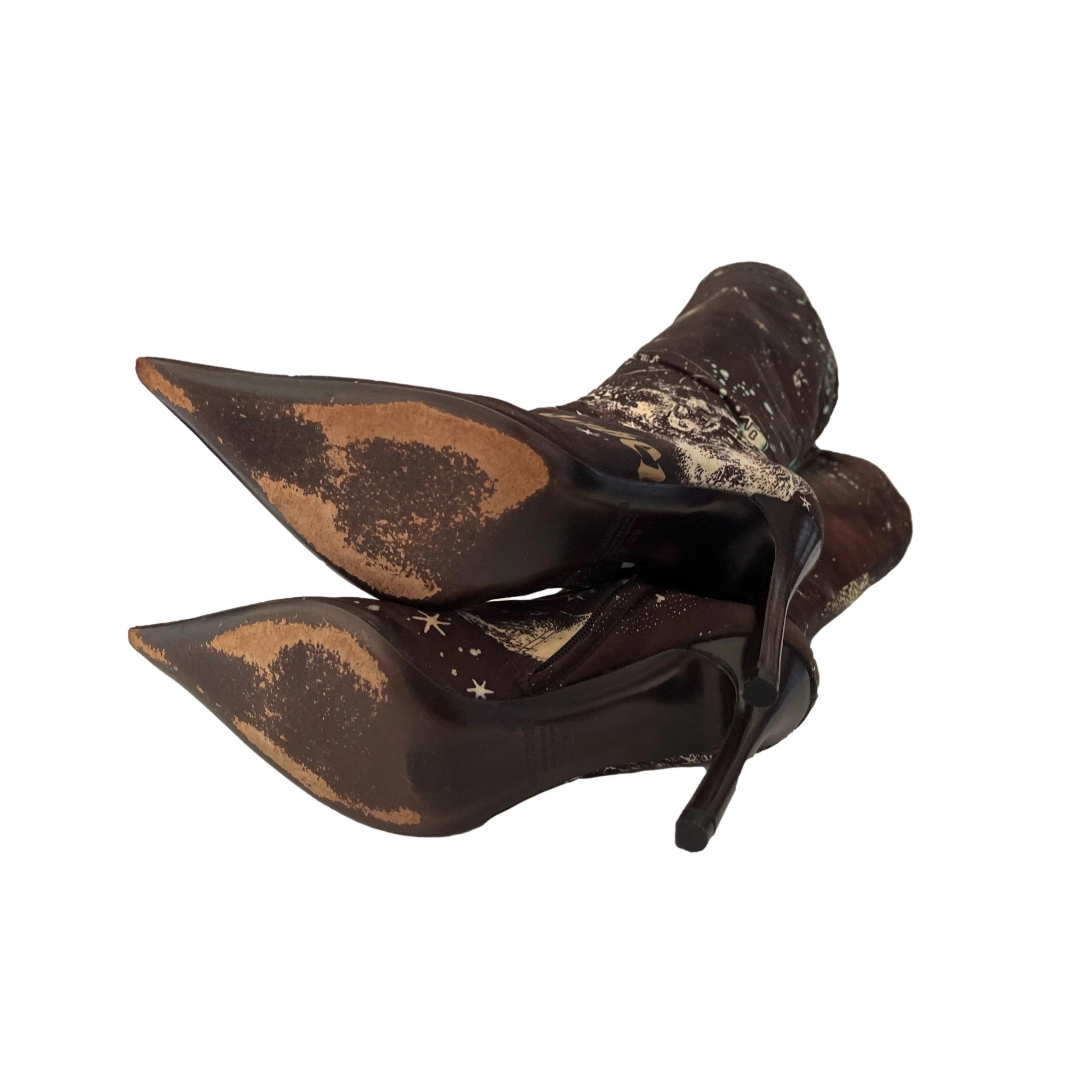 Roberto Cavalli Brown Constellation Print Silk Knee Length Boot - Image 5
