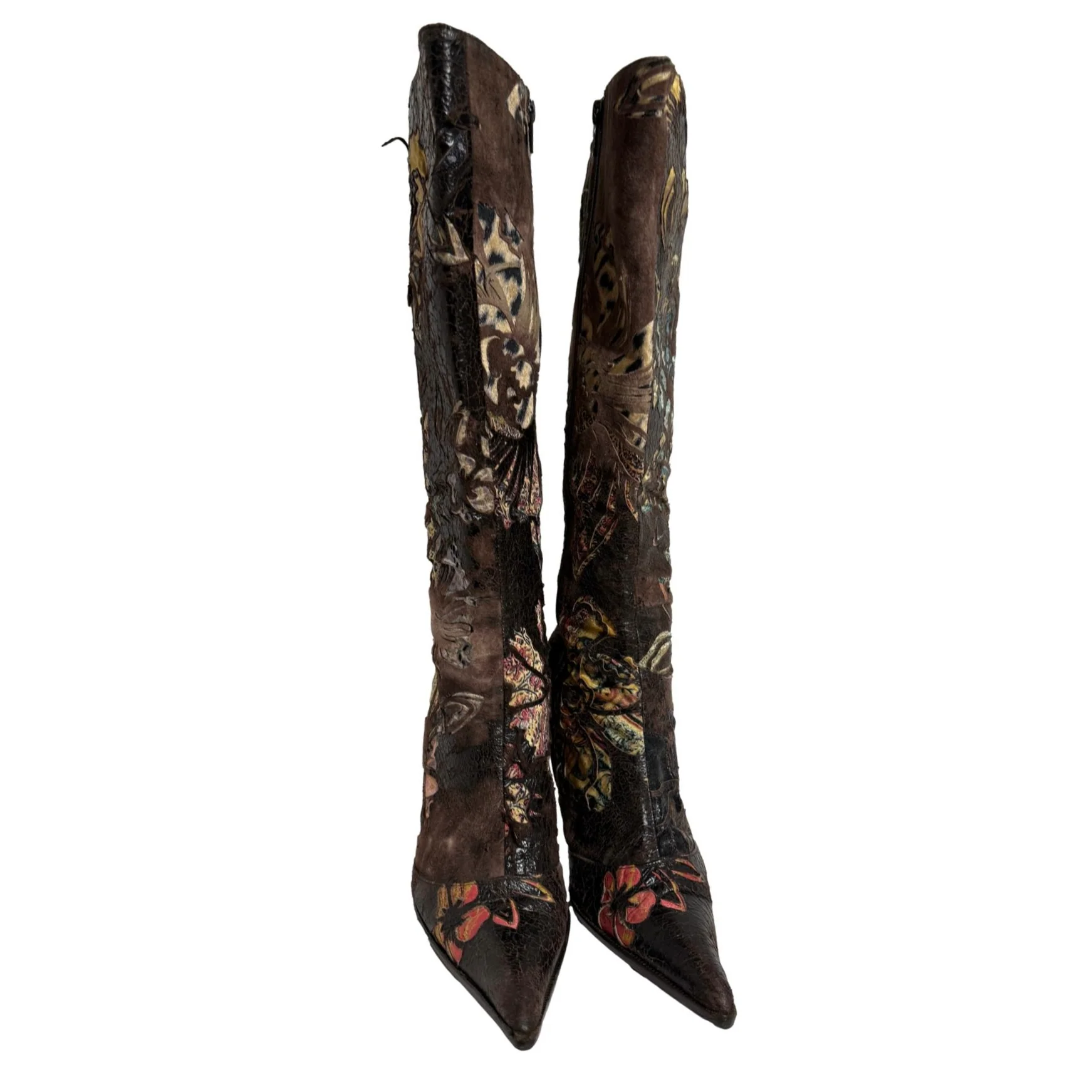 Roberto Cavalli Brown Distressed Floral Boots - Image 3