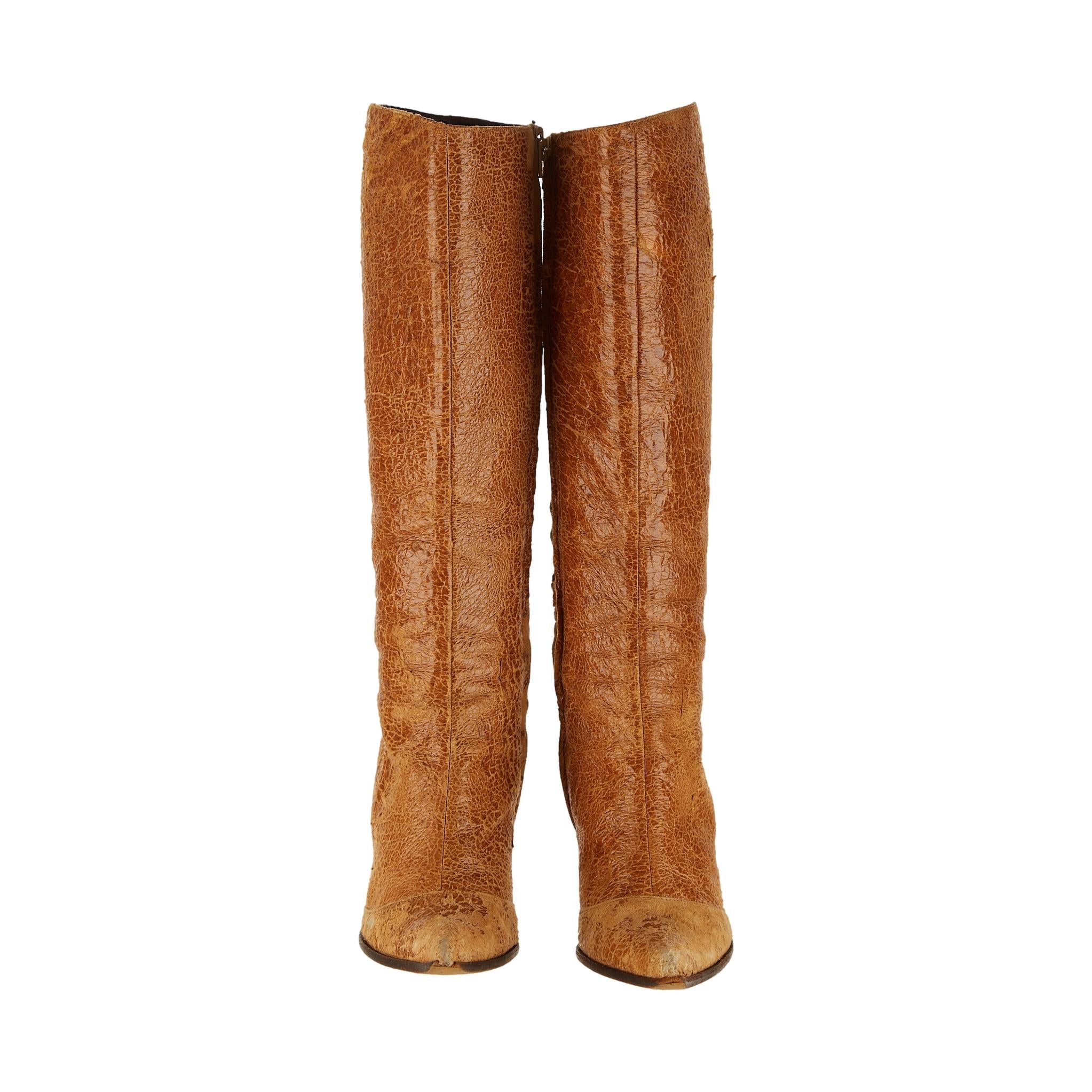 Roberto Cavalli Brown Leather Distressed Boots - Image 2