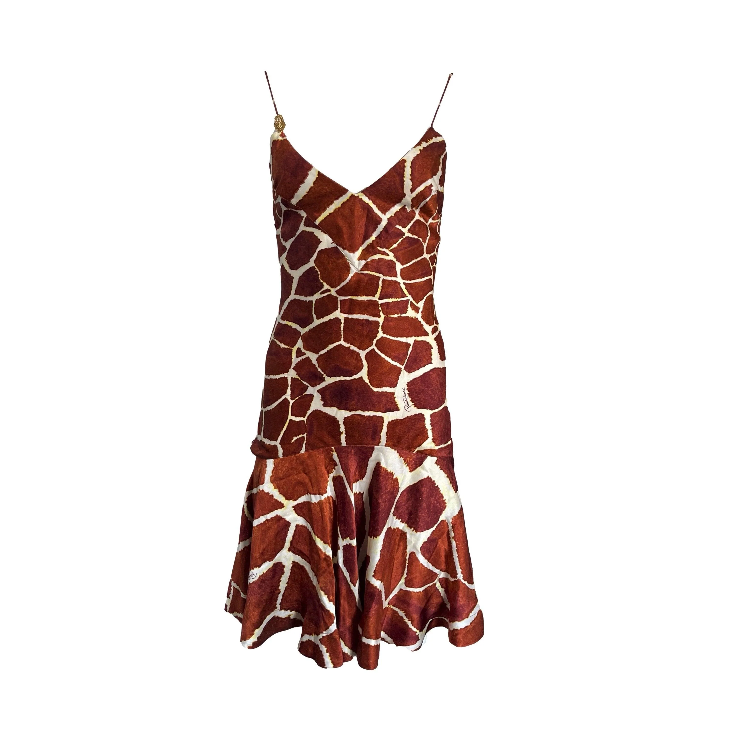 Roberto Cavalli Brown Print Silk Dress