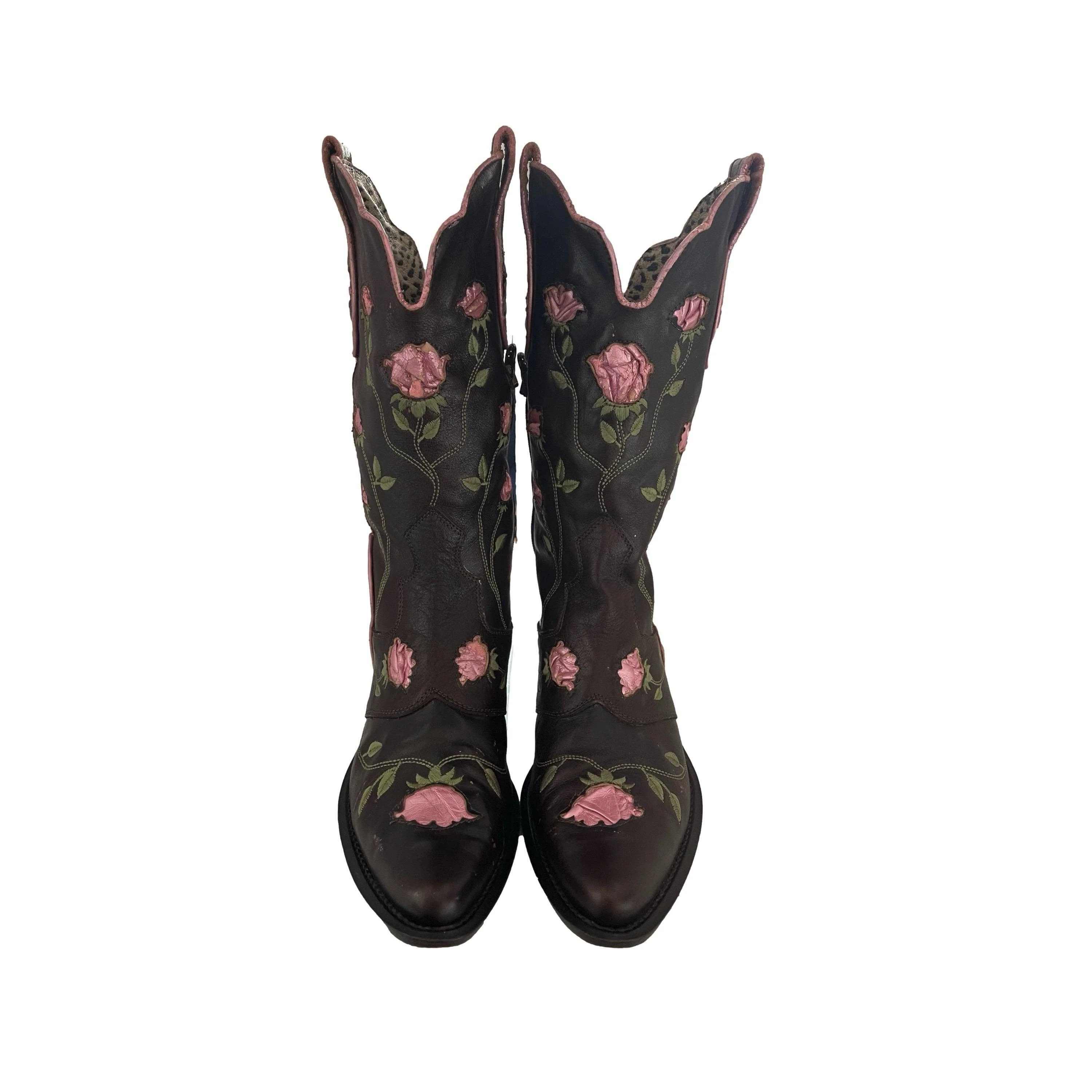 Roberto Cavalli Brown Rose Cowboy Boots - Image 2