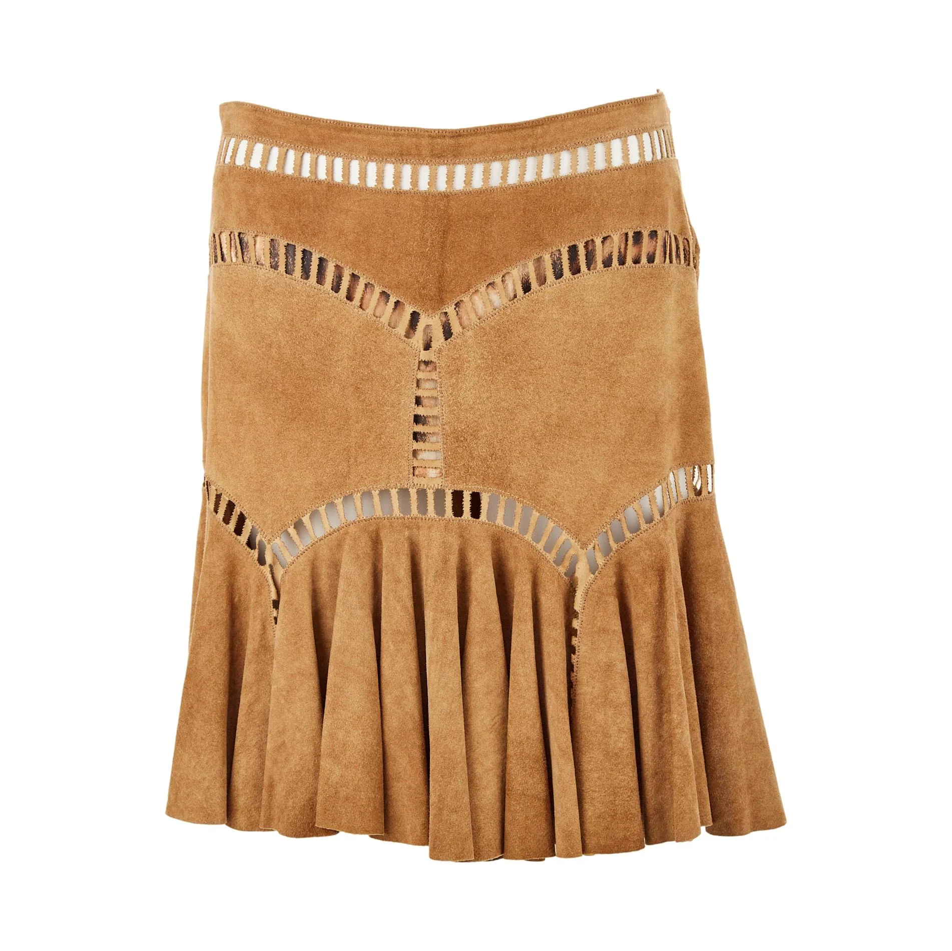 Roberto Cavalli Brown Suede Cutout Skirt