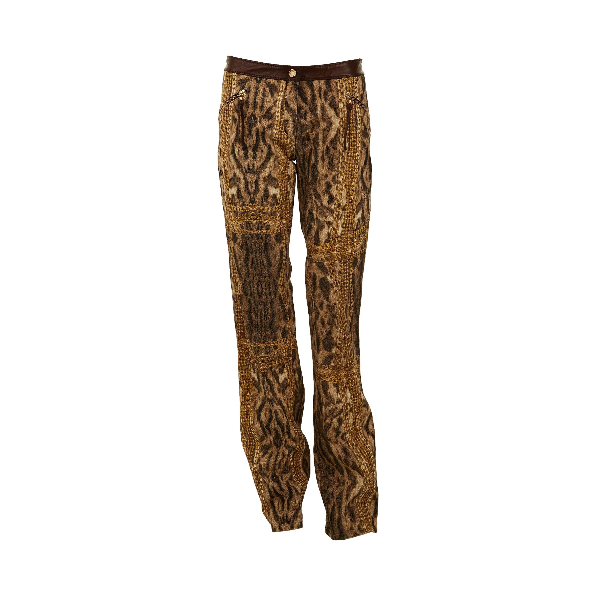 Roberto Cavalli Cheetah Print Chain Pants