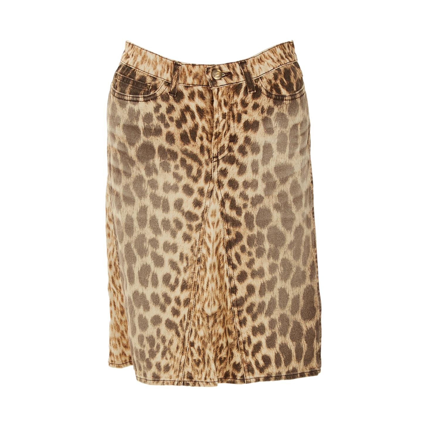Roberto Cavalli Cheetah Print Denim Skirt