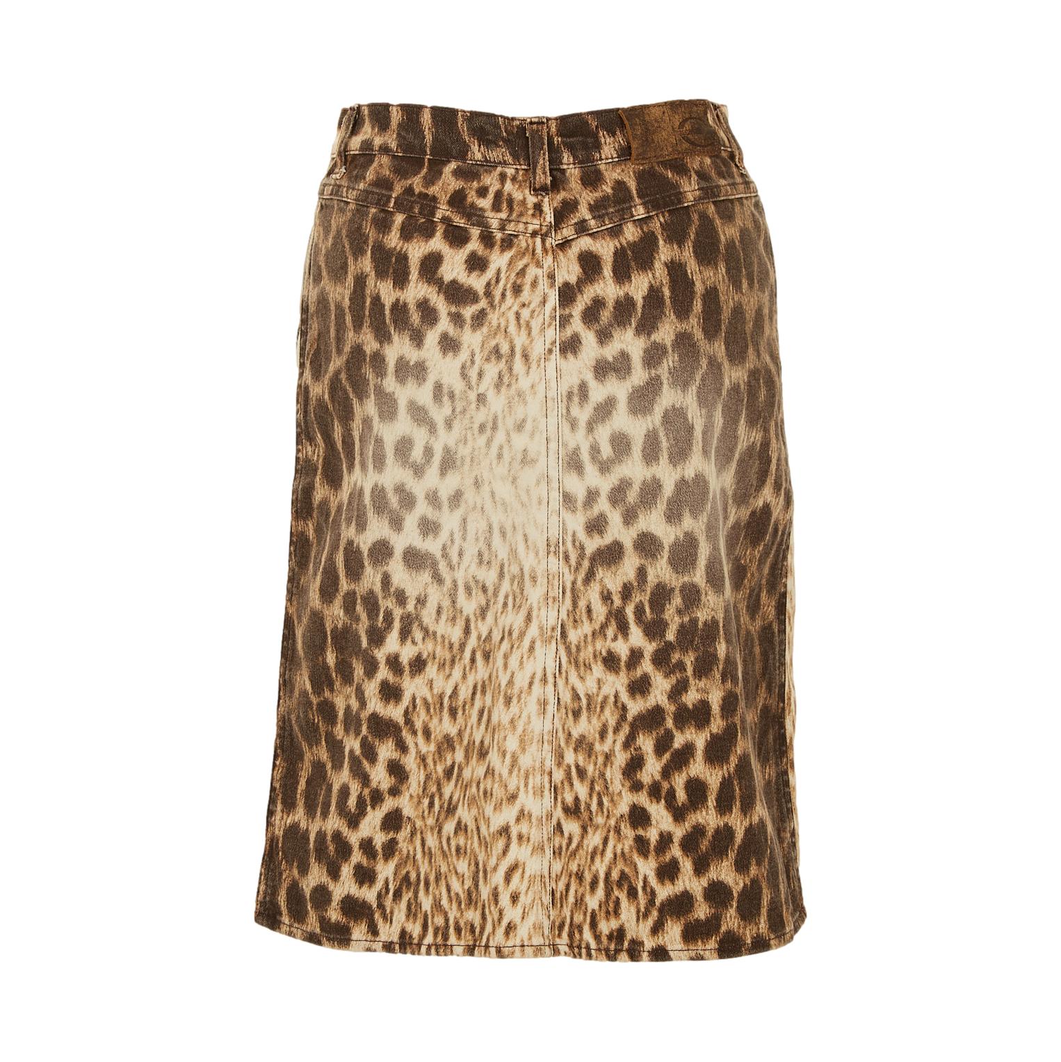 Roberto Cavalli Cheetah Print Denim Skirt - Image 2