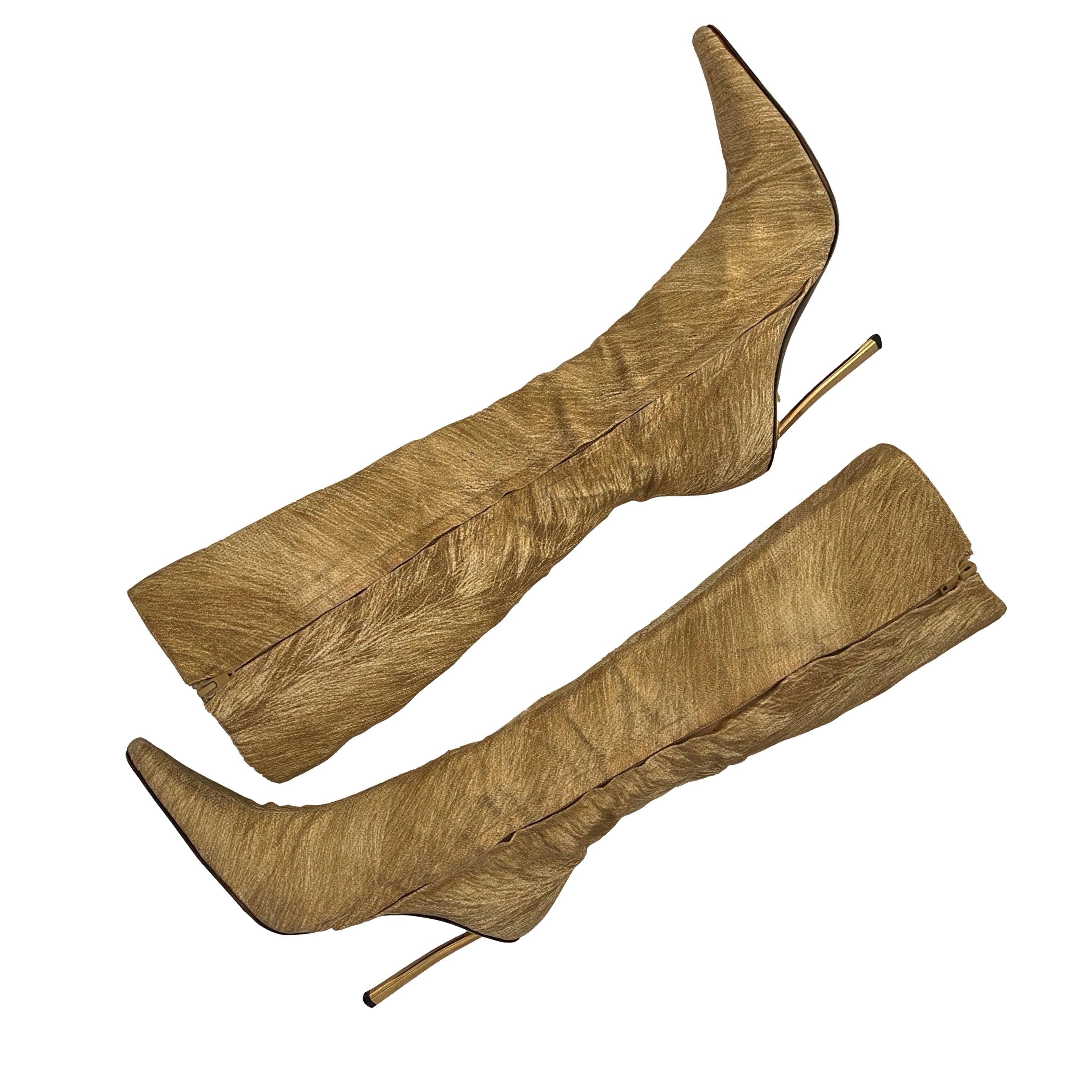 Roberto Cavalli Cream Print Knee Length Boots - Image 2