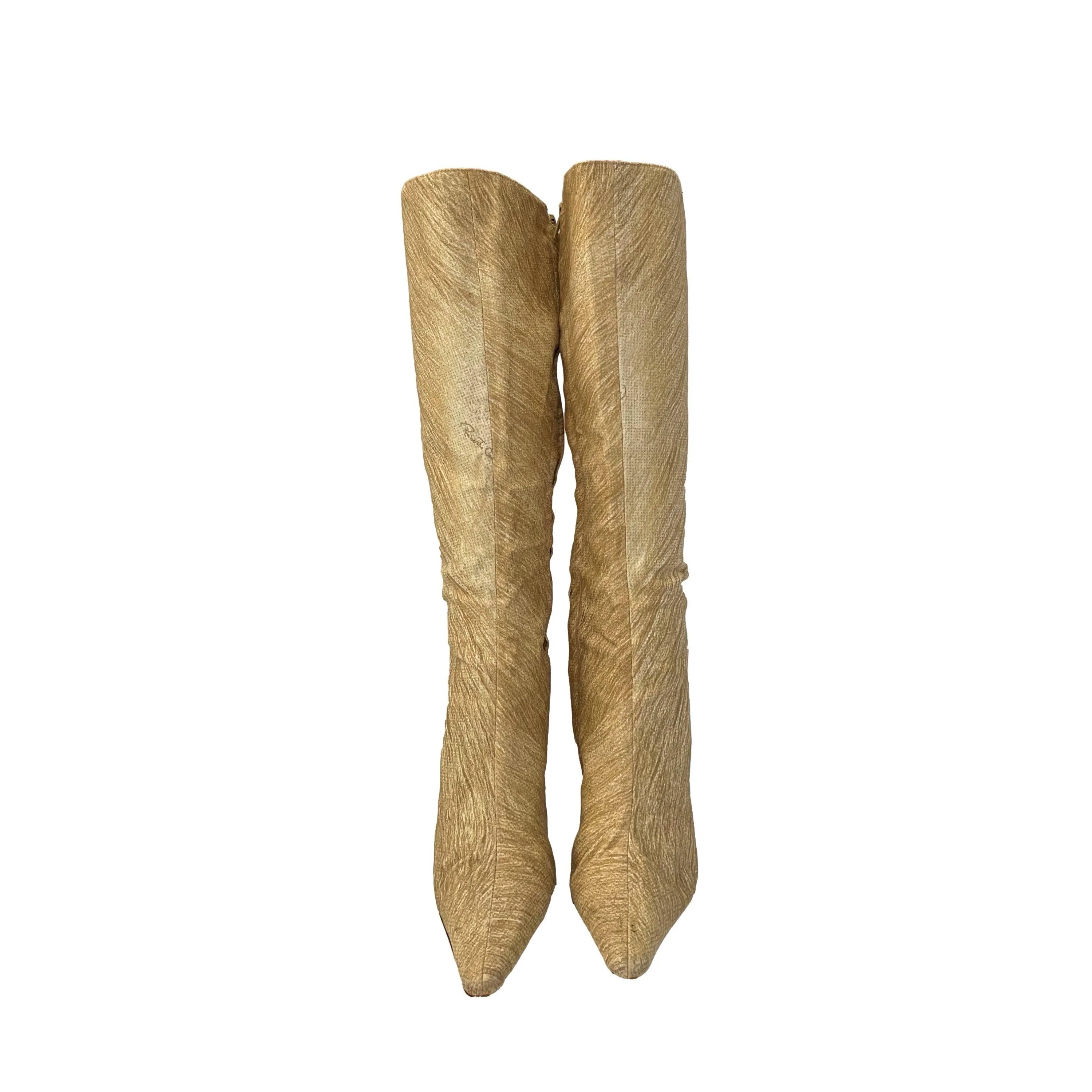 Roberto Cavalli Cream Print Knee Length Boots - Image 3