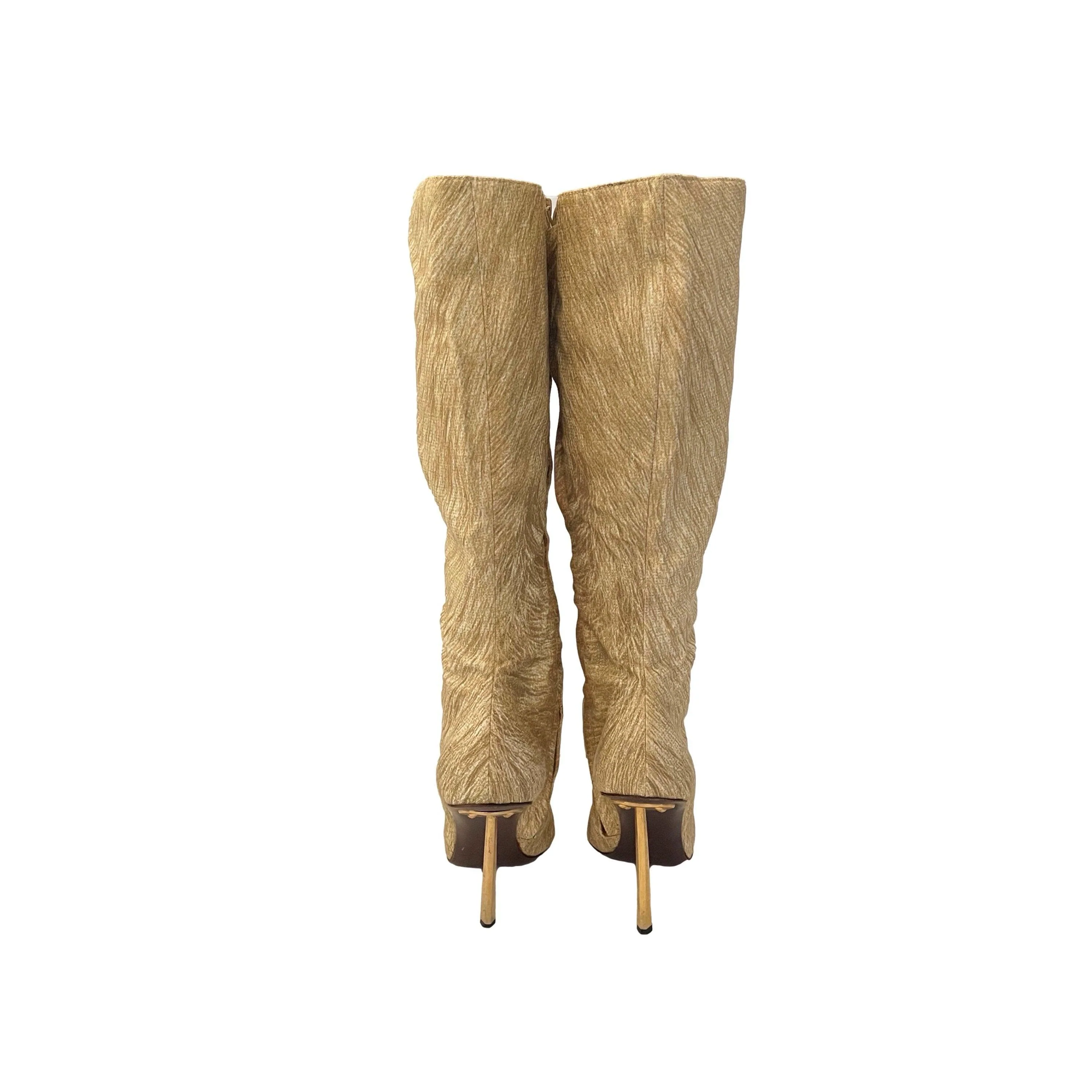 Roberto Cavalli Cream Print Knee Length Boots - Image 4