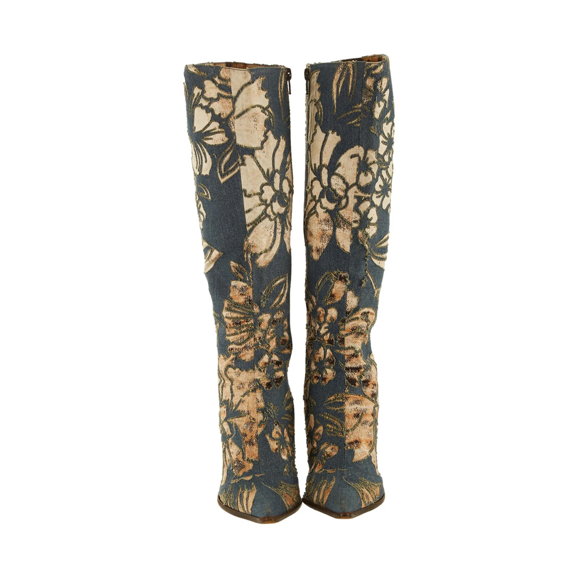 Roberto Cavalli Denim Floral Print Boots - Image 2