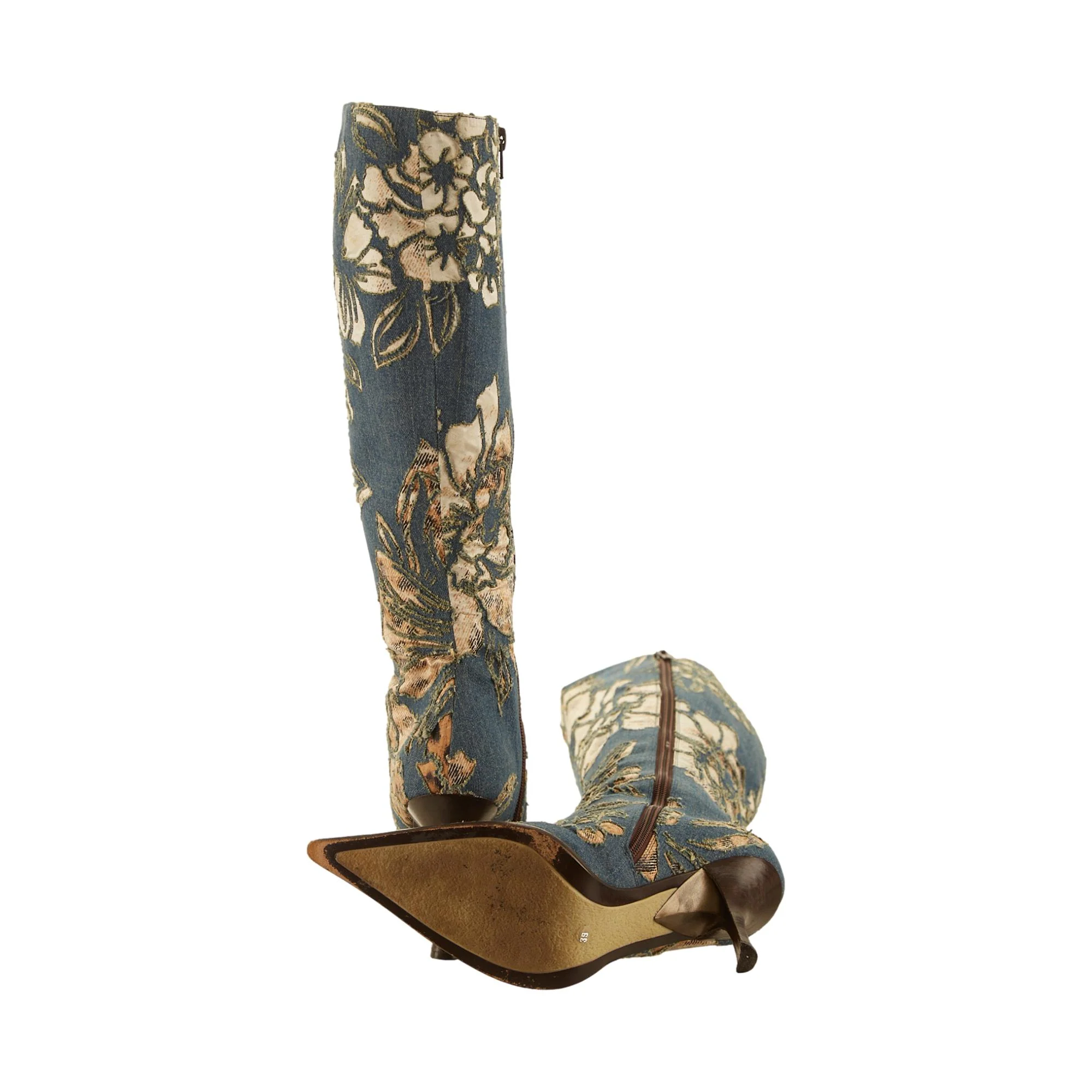 Roberto Cavalli Denim Floral Print Boots - Image 3