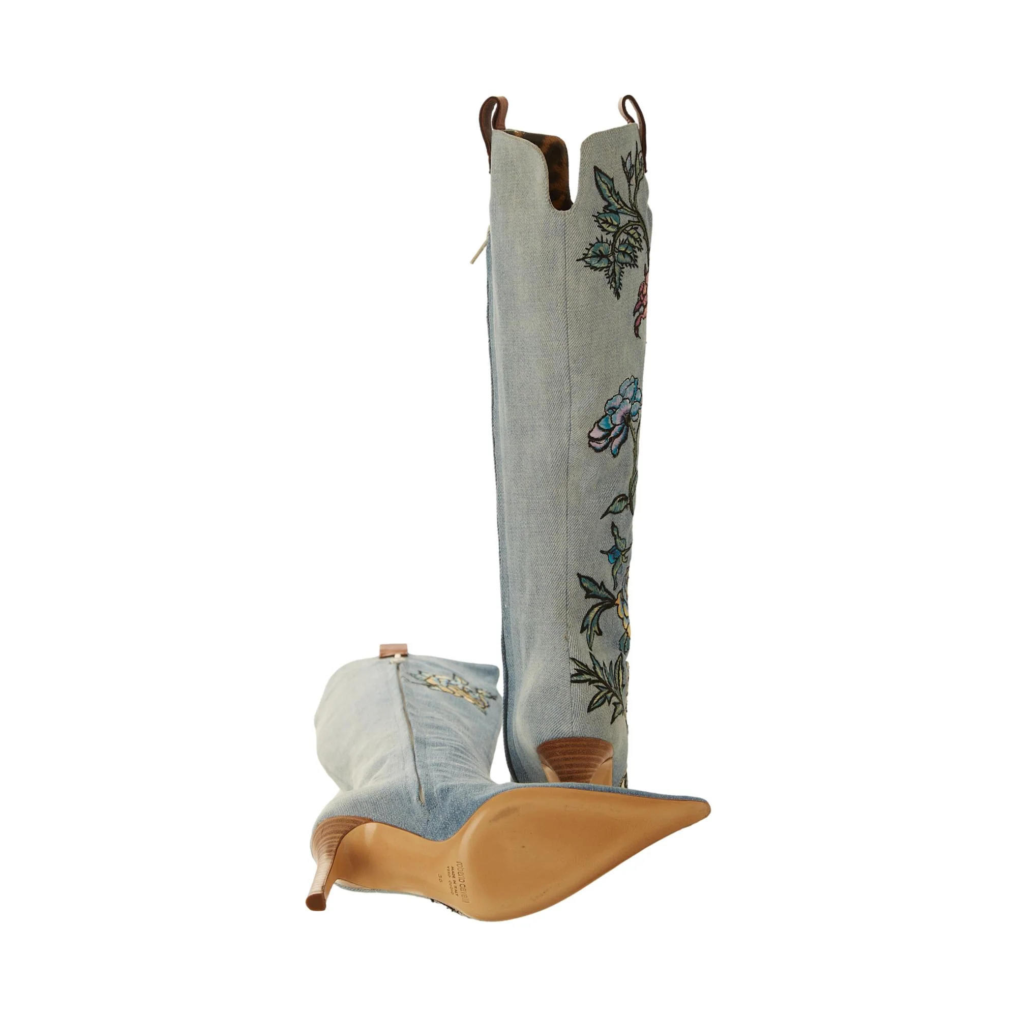 Roberto Cavalli Denim Tattoo Print Boots - Image 3