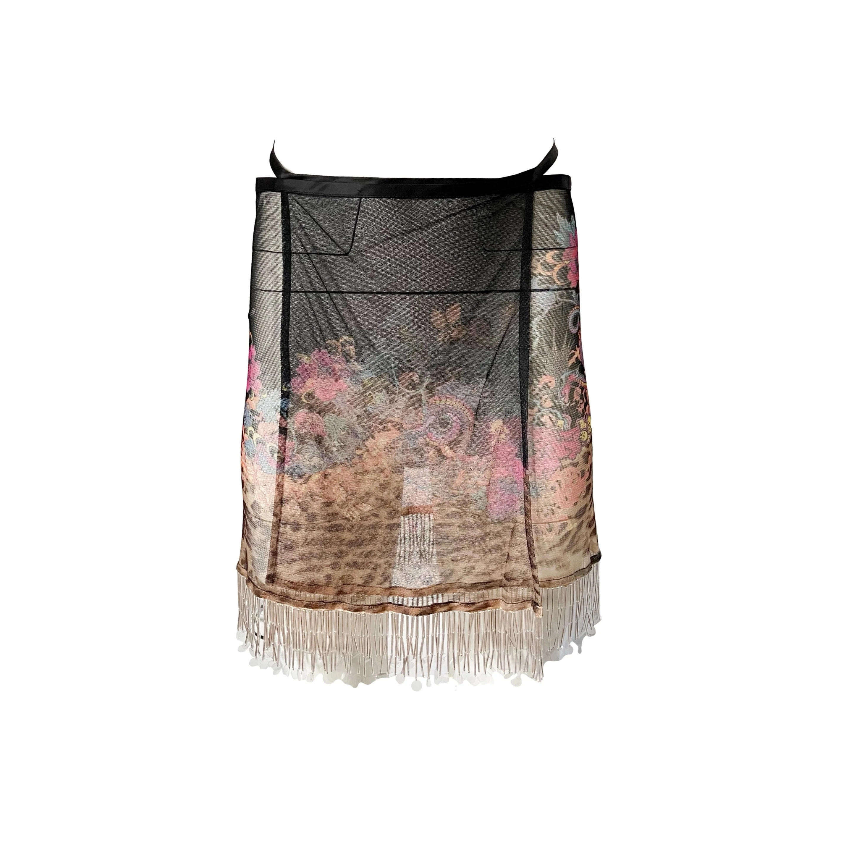Roberto Cavalli Dragon Print Sheer Beaded Skirt