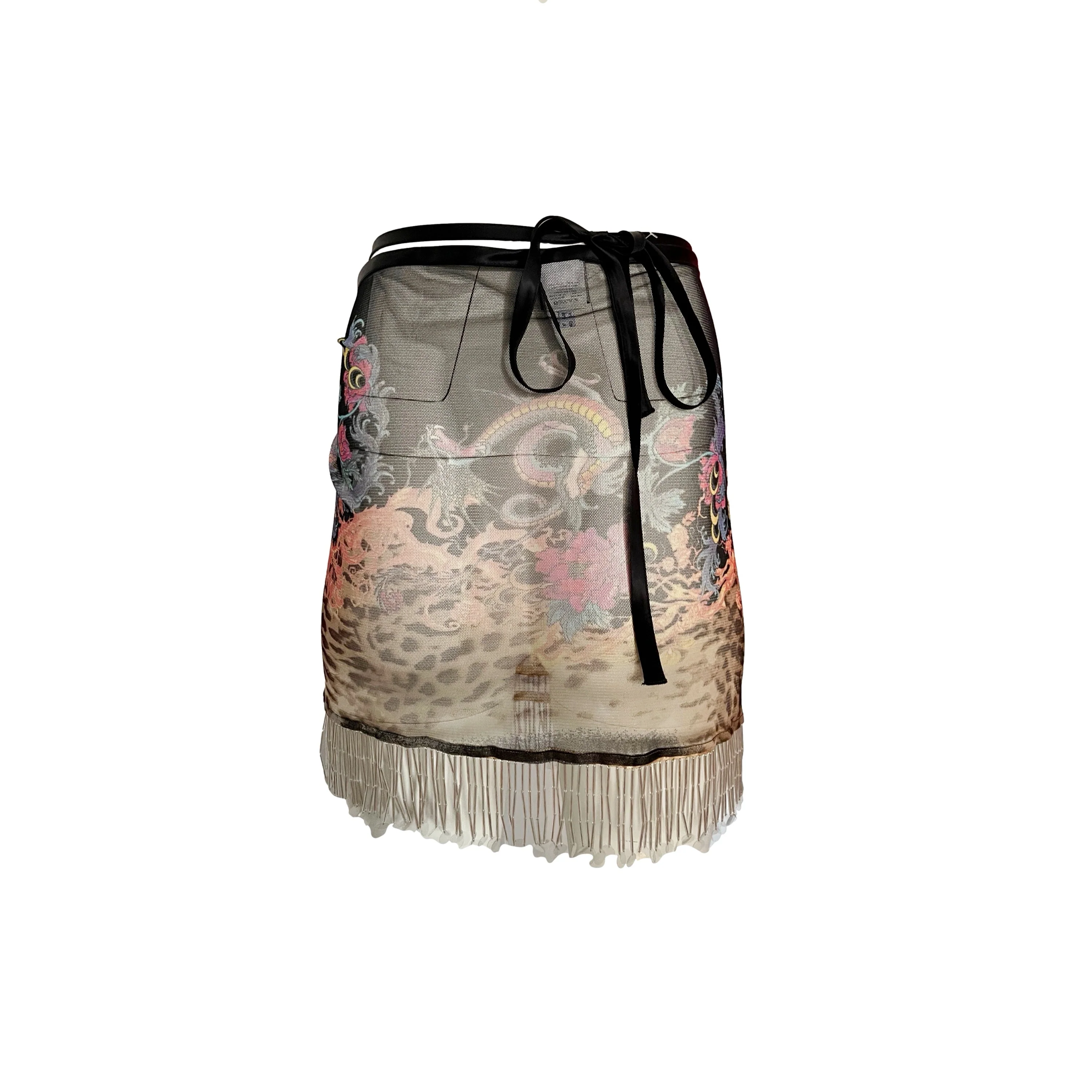 Roberto Cavalli Dragon Print Sheer Beaded Skirt - Image 2