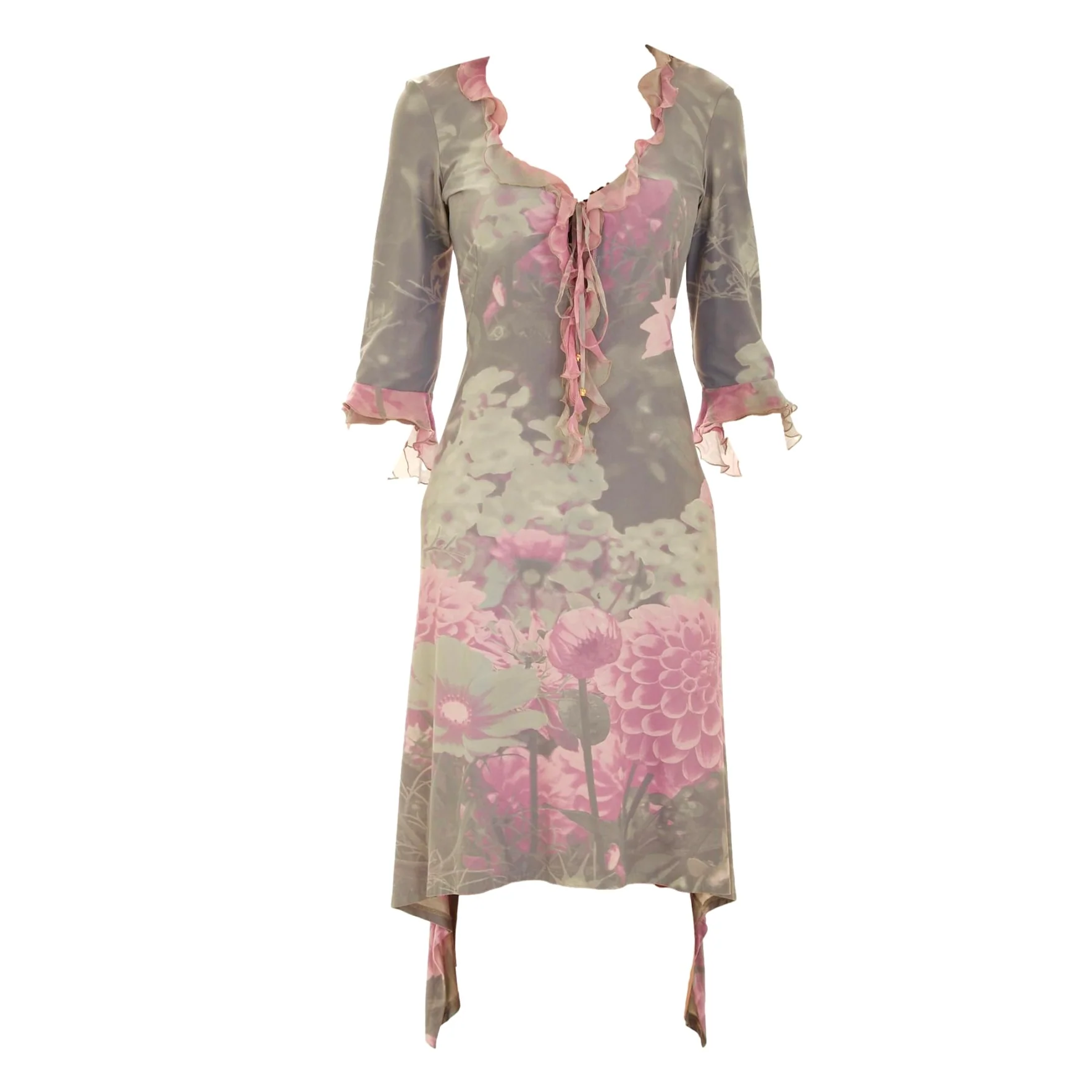 Roberto Cavalli Floral Print Ruffled Sleeve Dress
