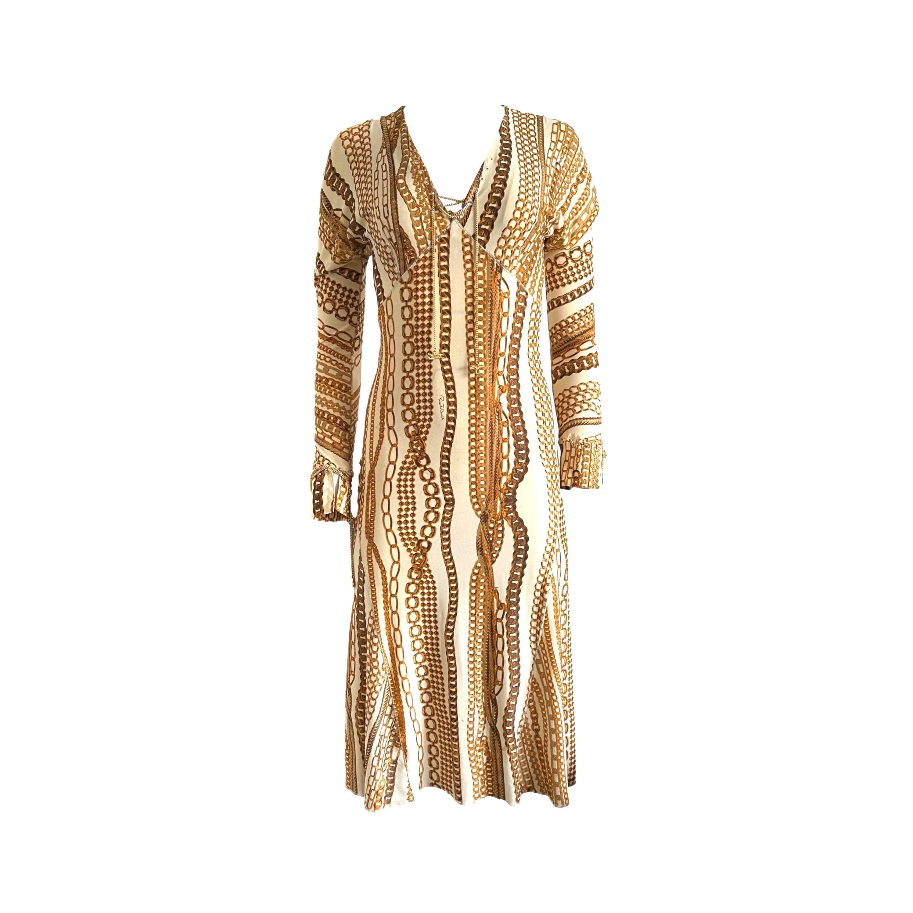 Roberto Cavalli Gold Chain Print Dress
