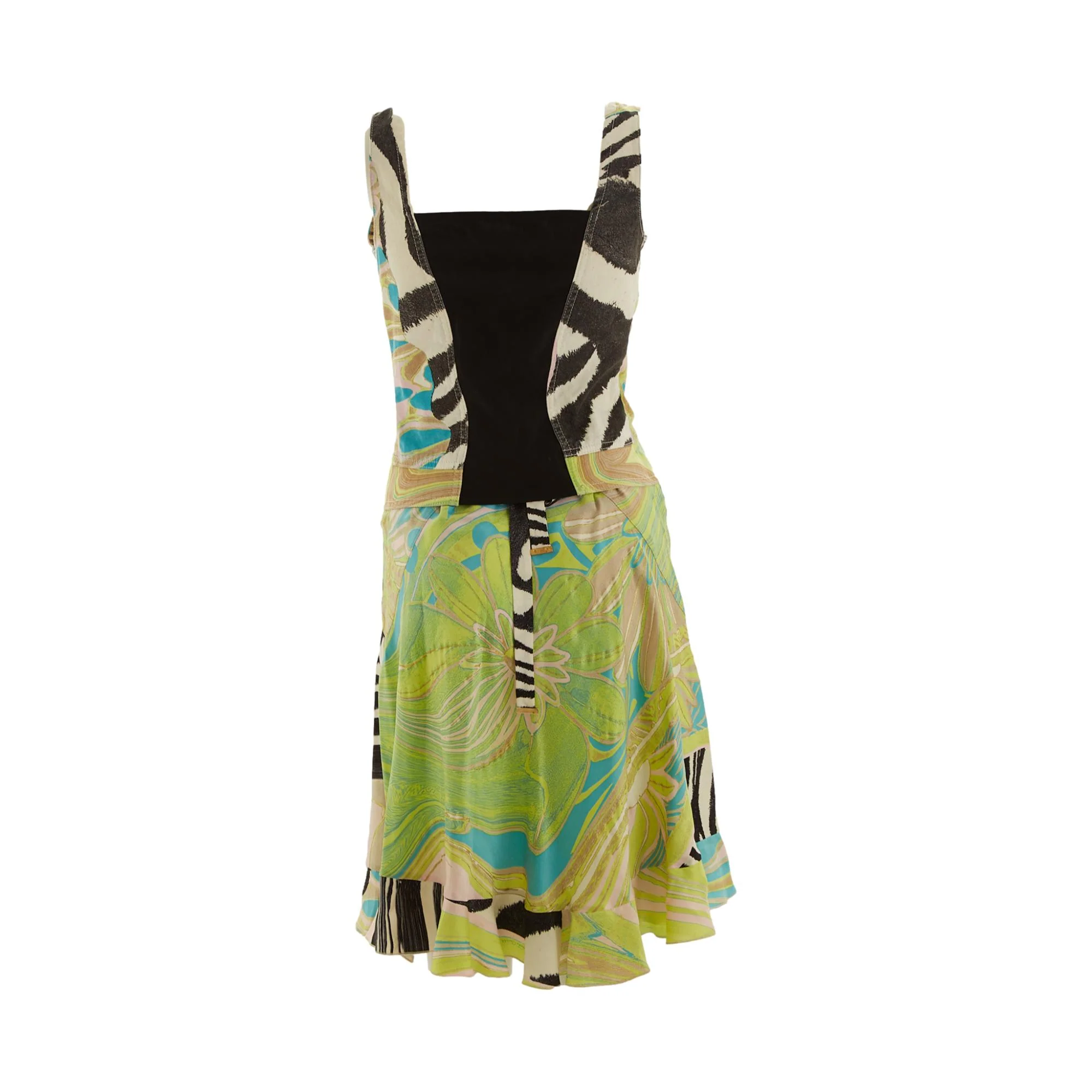 Roberto Cavalli Green + Blue Zebra Print Corset Set - Image 2