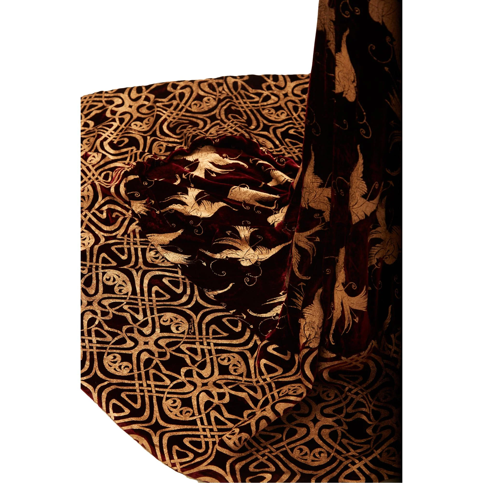 Roberto Cavalli Maroon + Gold Crushed Velvet Skirt - Image 3