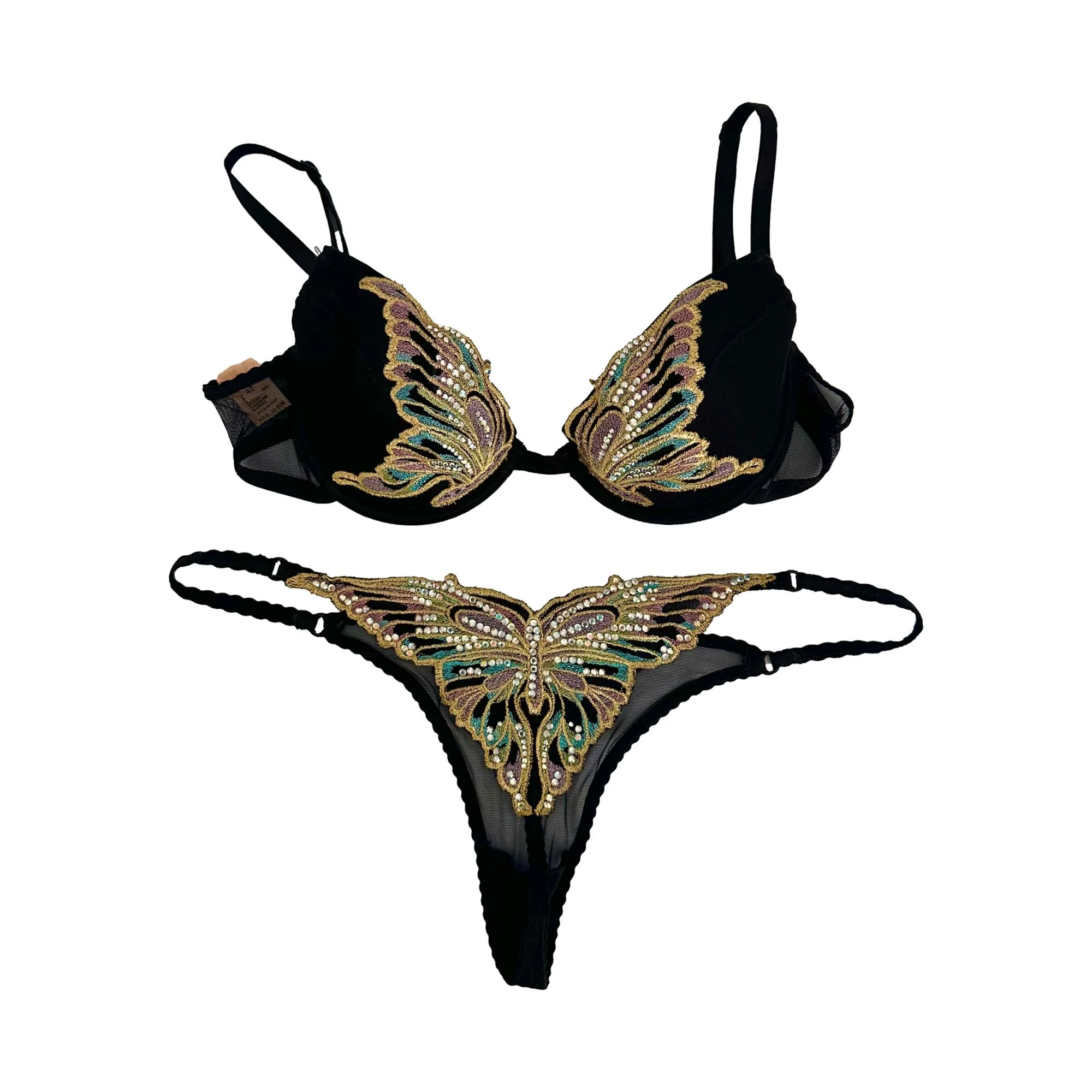Roberto Cavalli Rhinestone Butterfly Lingerie Set