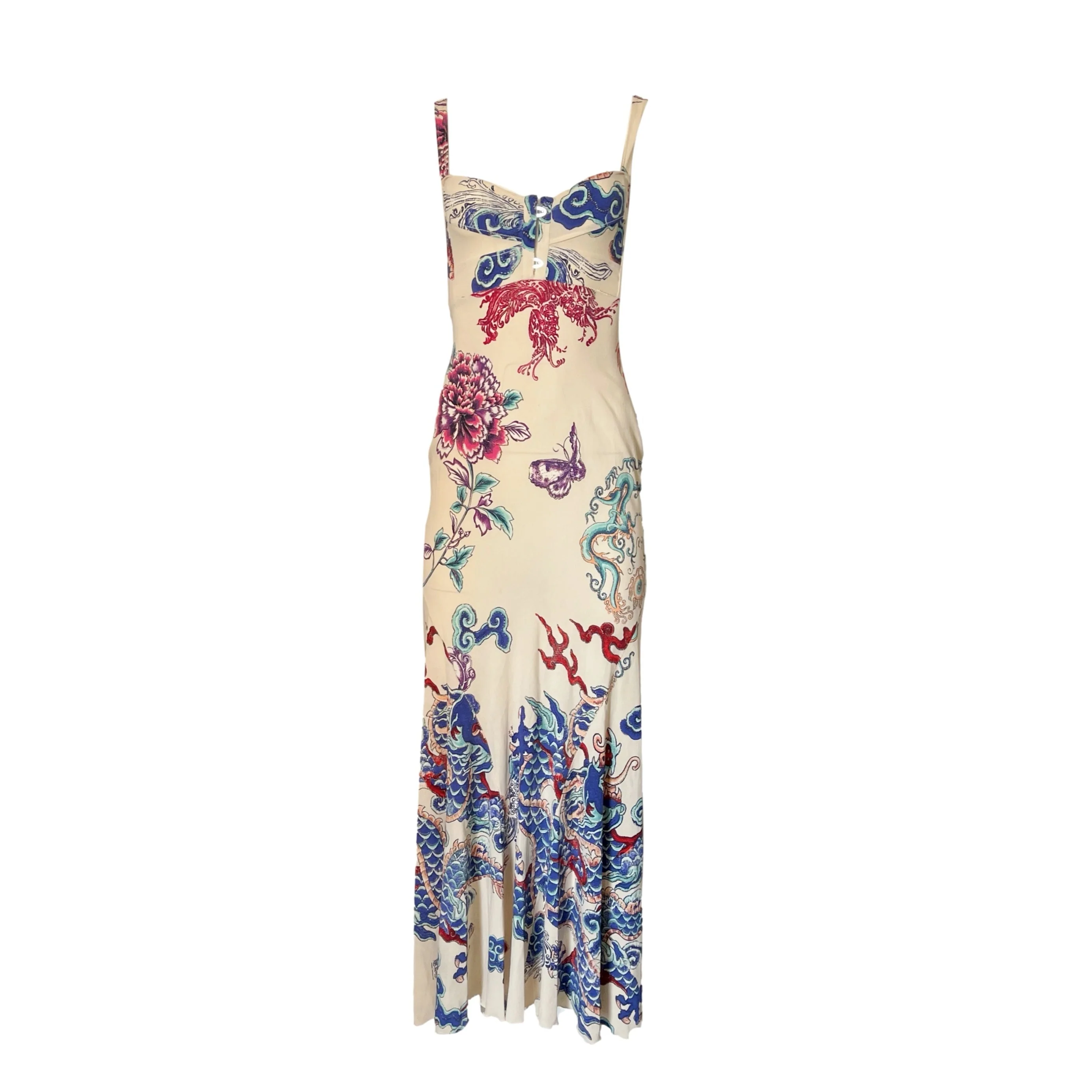 Roberto Cavalli Multicolor Dragon Print Dress