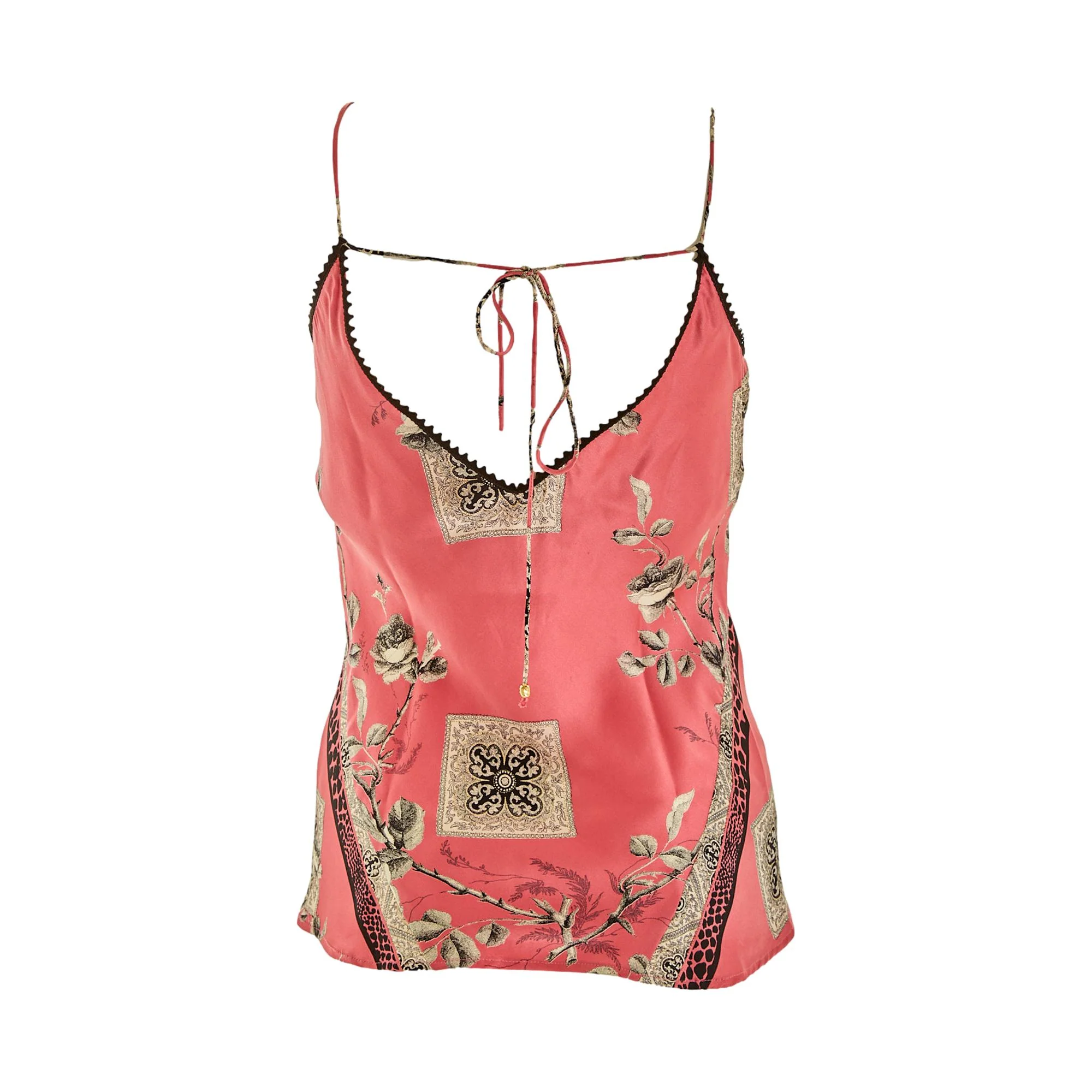 Roberto Cavalli Pink Baroque Floral Silk Tank