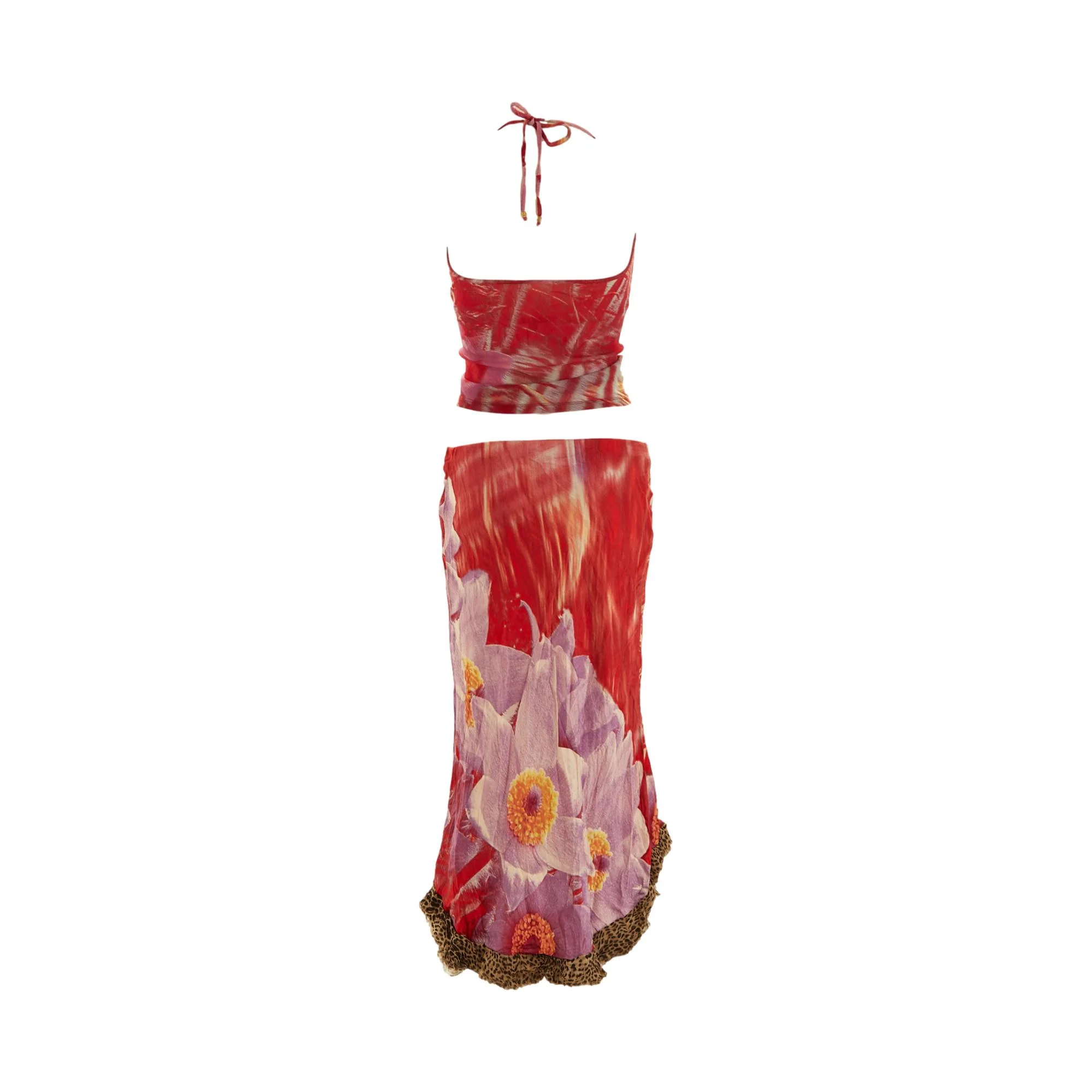 Roberto Cavalli Purple + Red Floral Skirt Set - Image 2