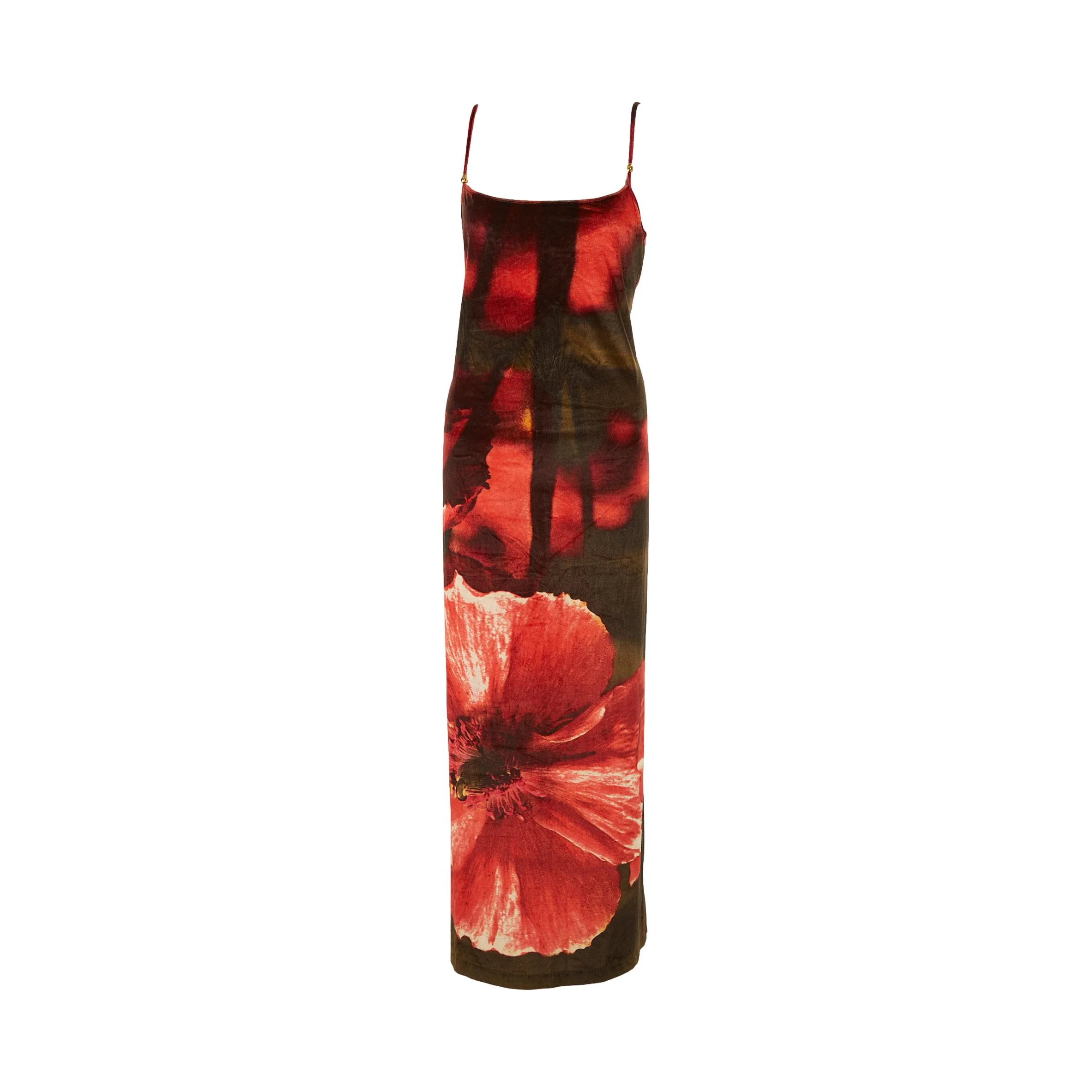 Roberto Cavalli Red Velvet Floral Dress