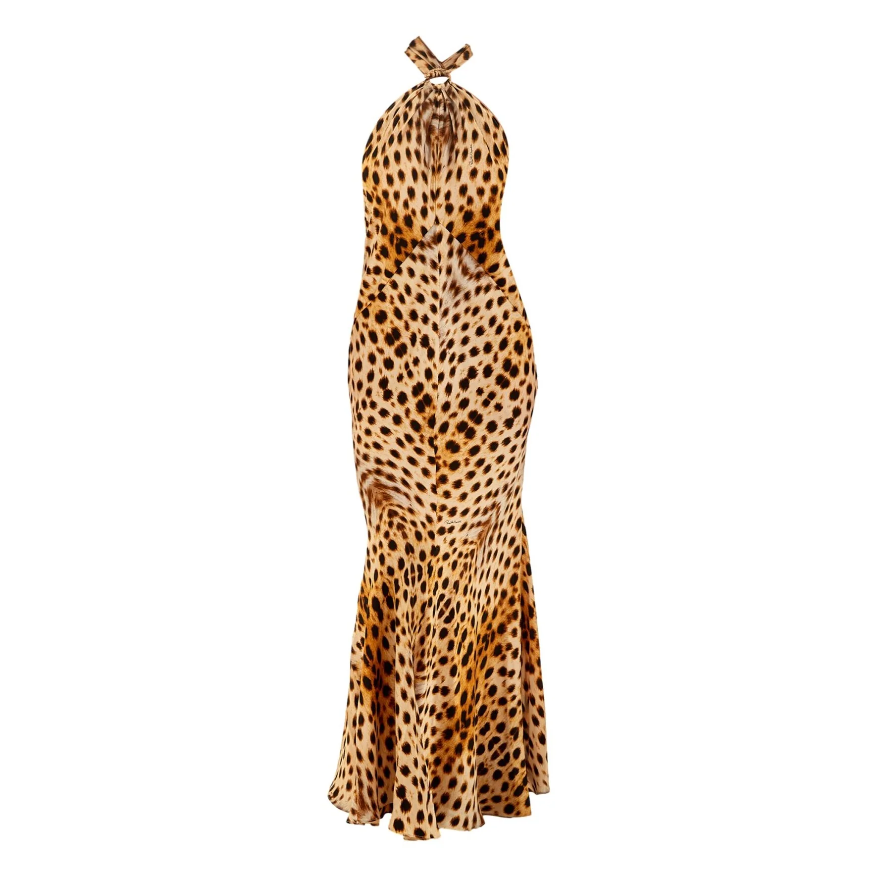 Roberto Cavalli Silk Cheetah Halter Gown