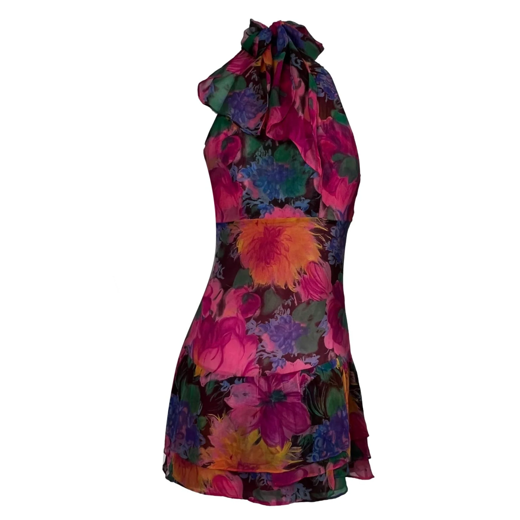 Dolce + Gabbana Multicolored Silk Ruffle Mini Dress - Image 2