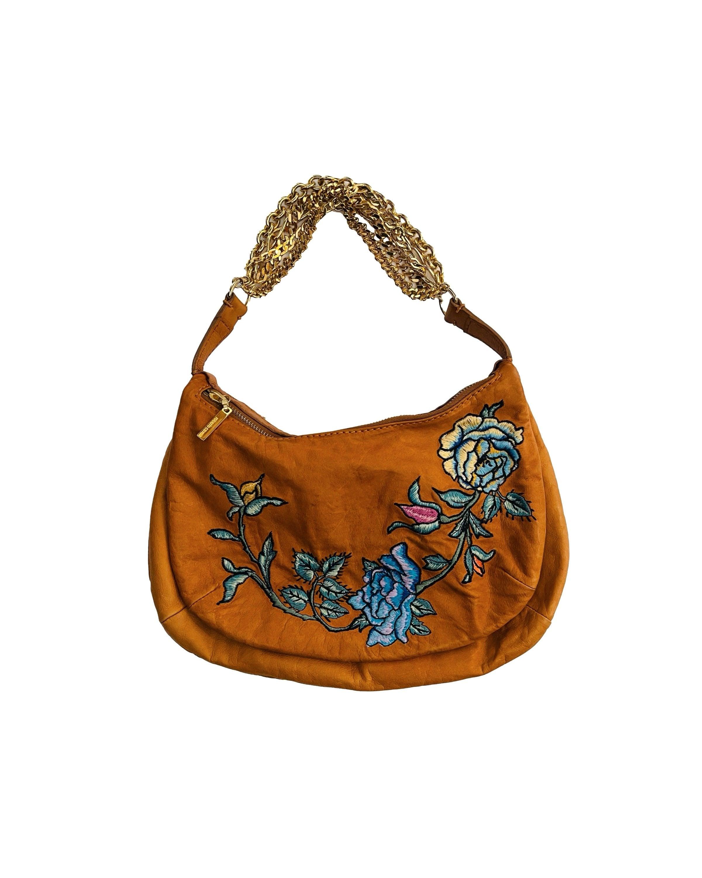 Roberto Cavalli Tan Tattoo Print Embroidered Shoulder Bag - Image 2