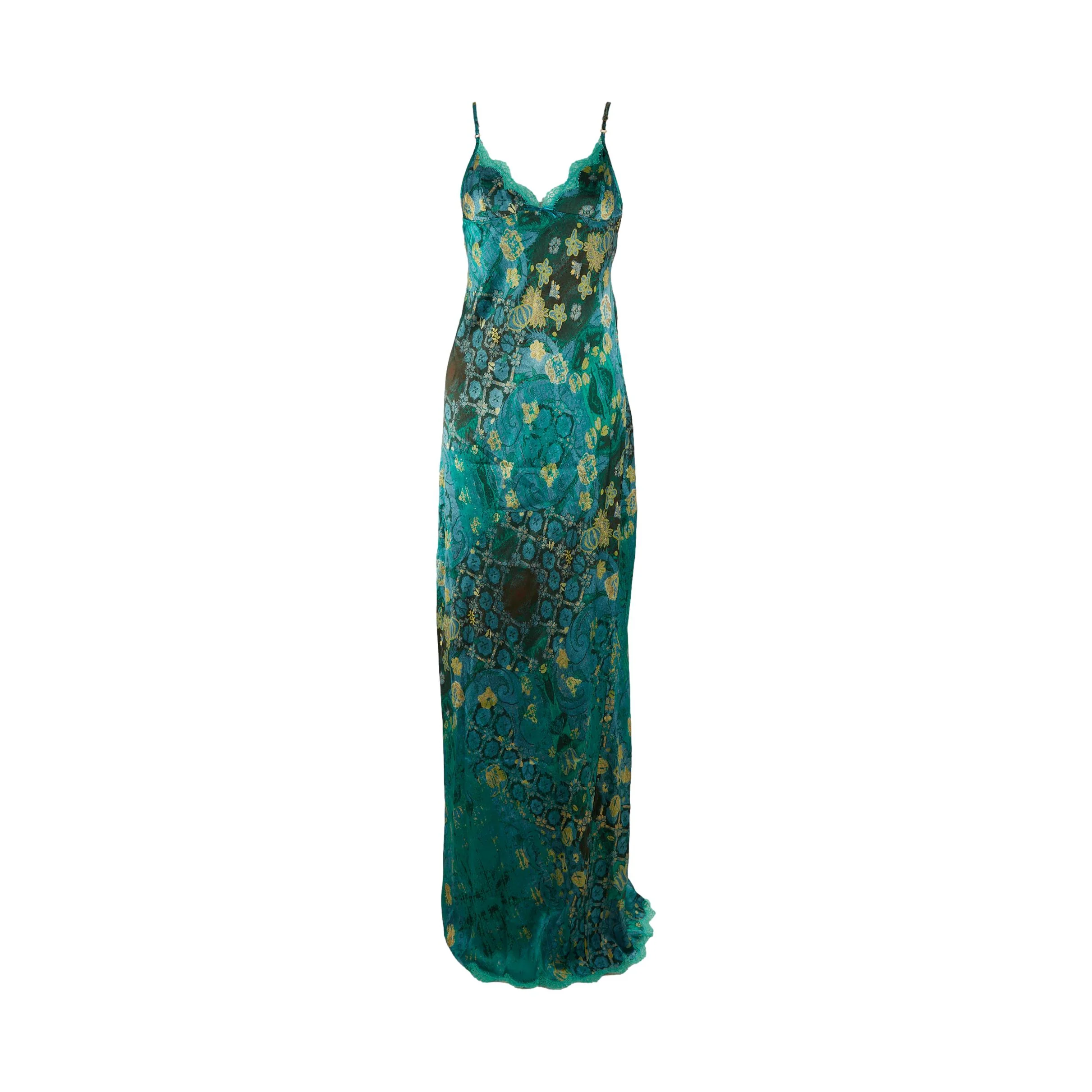 Roberto Cavalli Turquoise Floral Print Dress