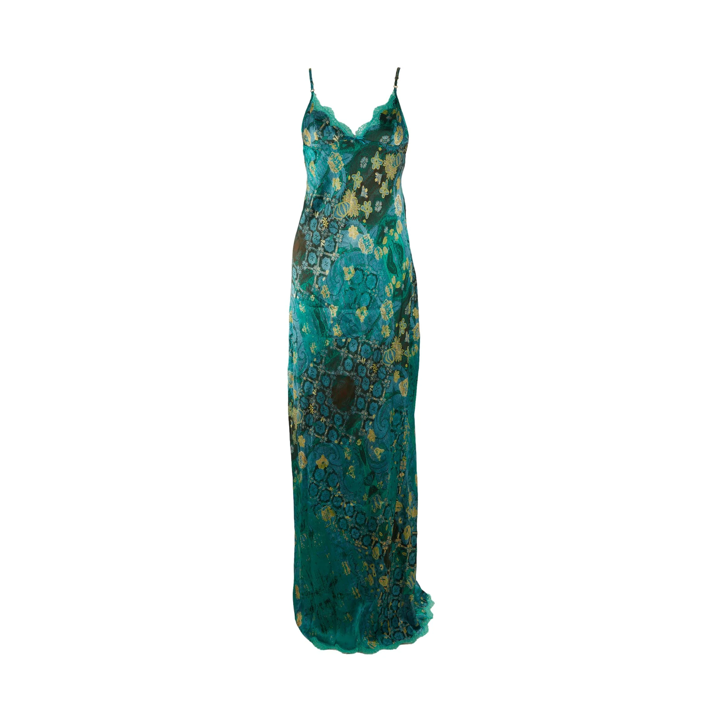 Roberto Cavalli Turquoise Floral Print Dress - Image 2