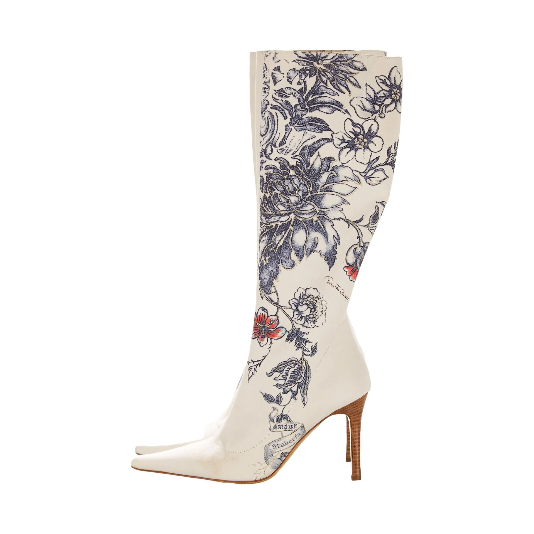 Roberto Cavalli White Tattoo Print Boots - Image 2