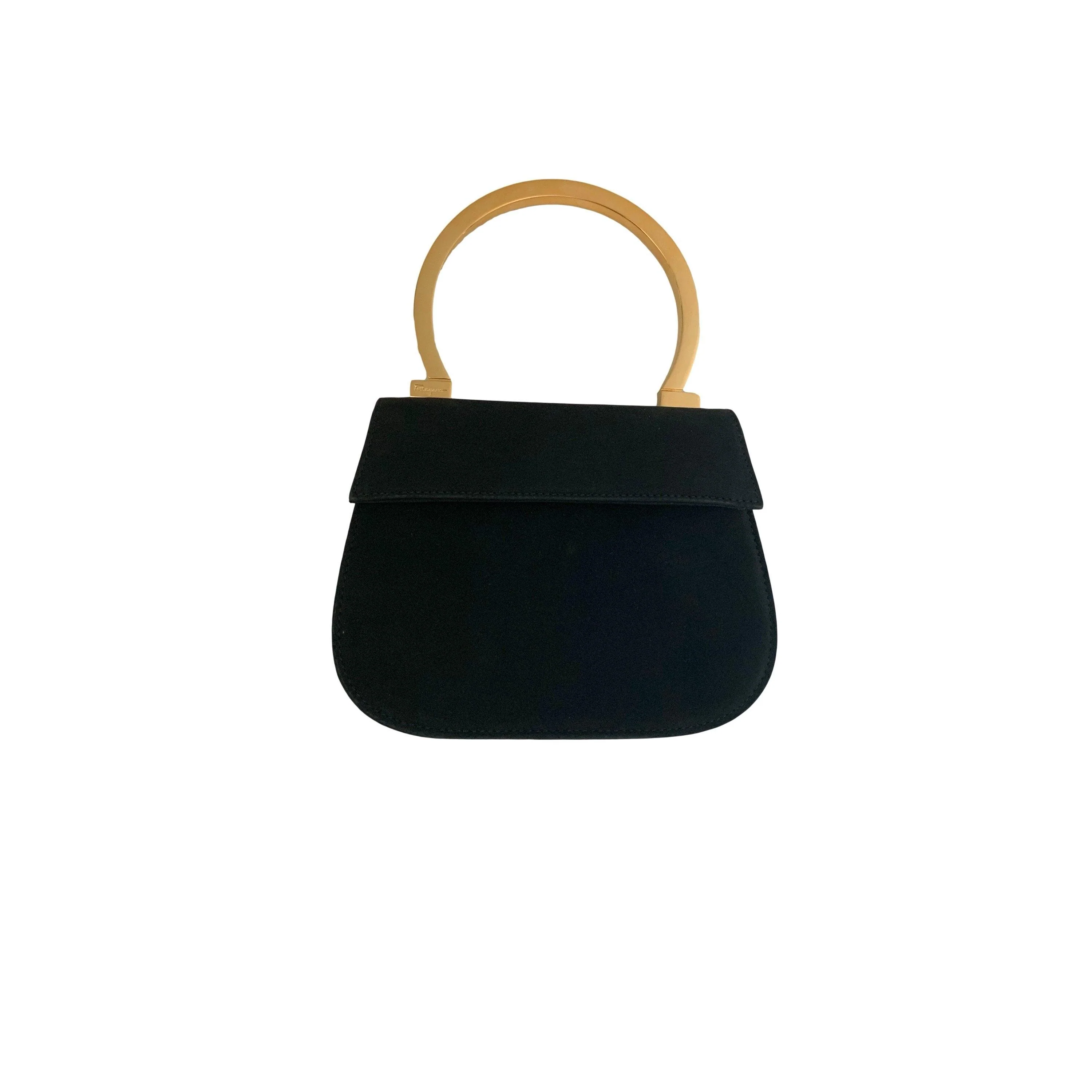 Salvatore Ferragamo Navy Suede Logo 2-Way Top Handle Bag - Image 2