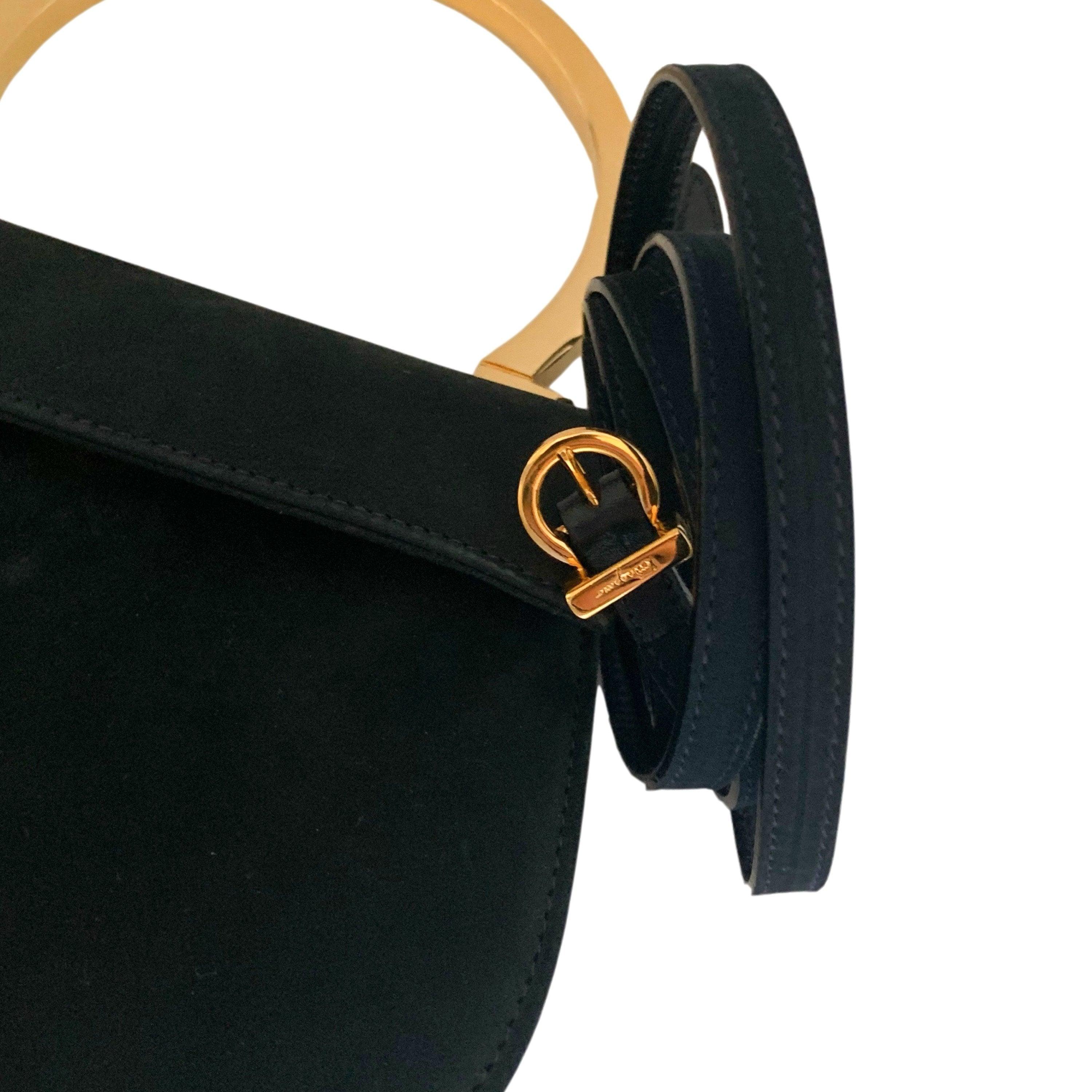 Salvatore Ferragamo Navy Suede Logo 2-Way Top Handle Bag - Image 3