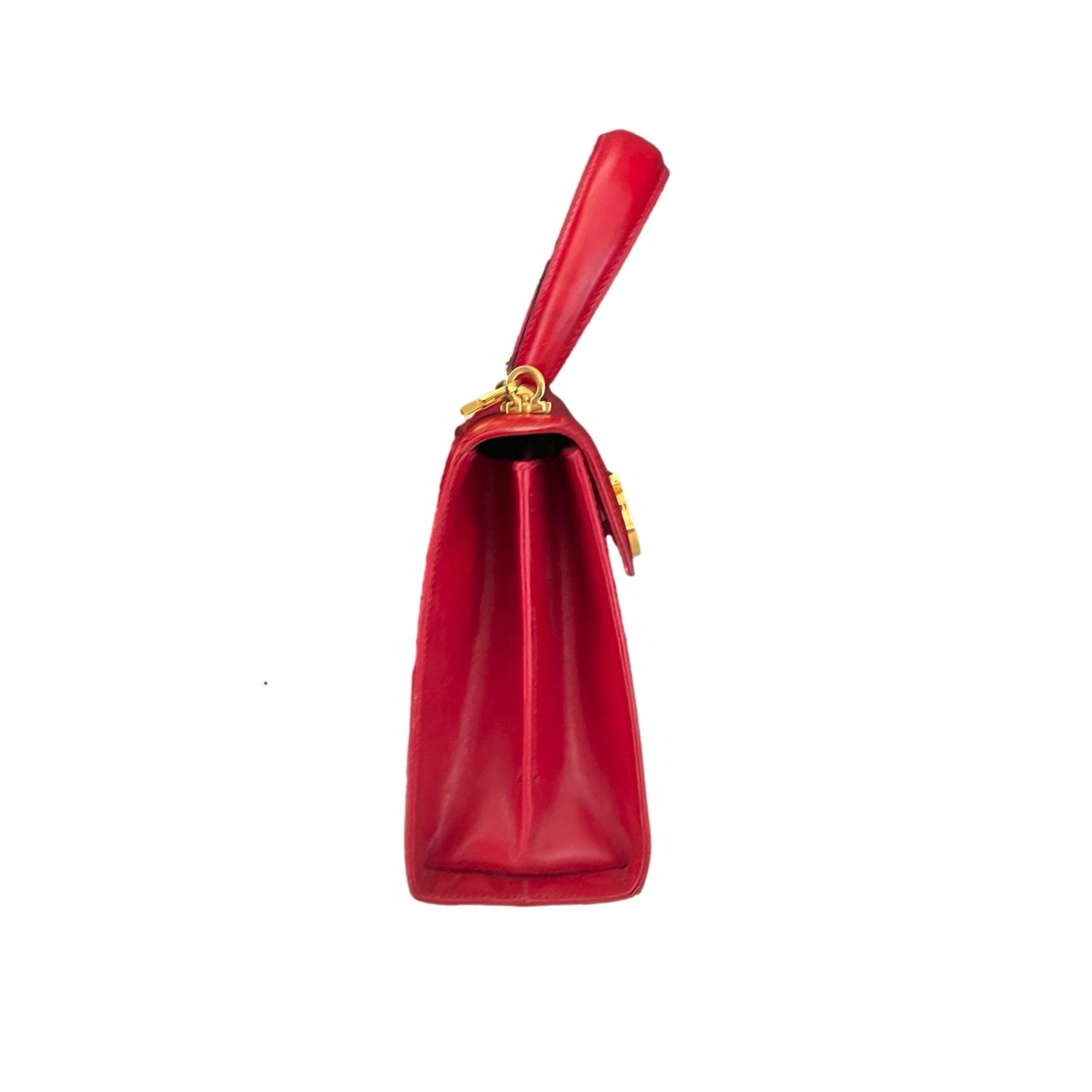 Salvatore Ferragamo Red Structured Top Handle Bag - Image 3
