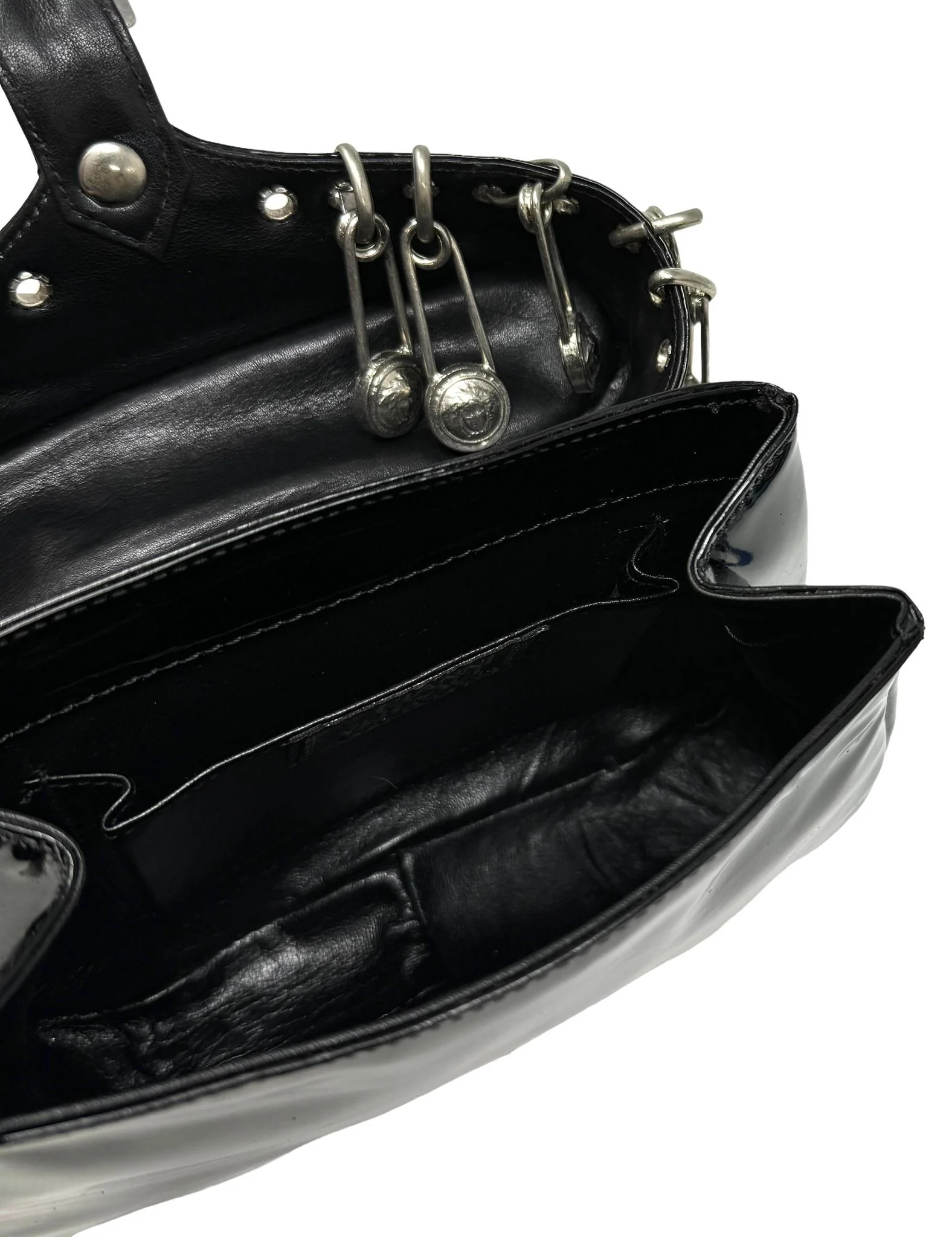 Versace Black Leather Safety Pin Bag - Image 3