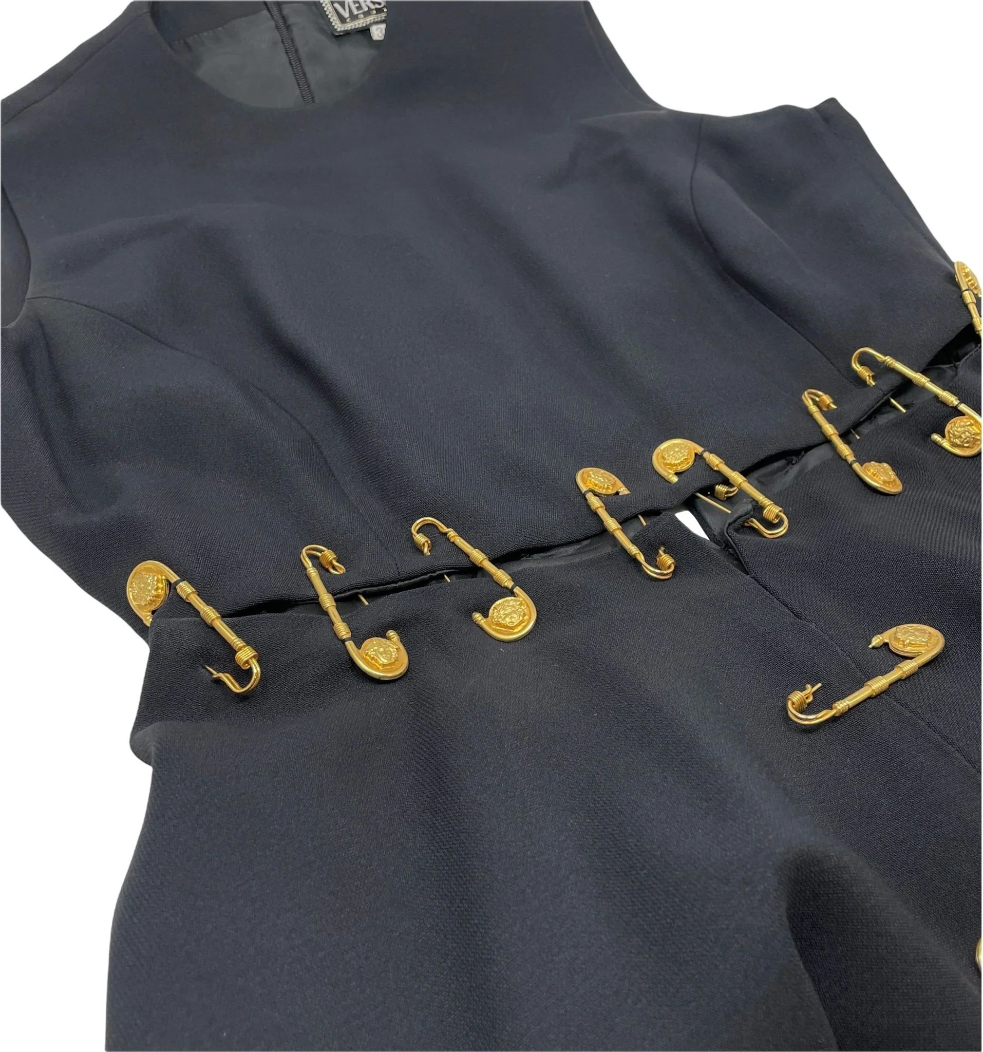 Versace Black Logo Safety Pin Dress - Image 3