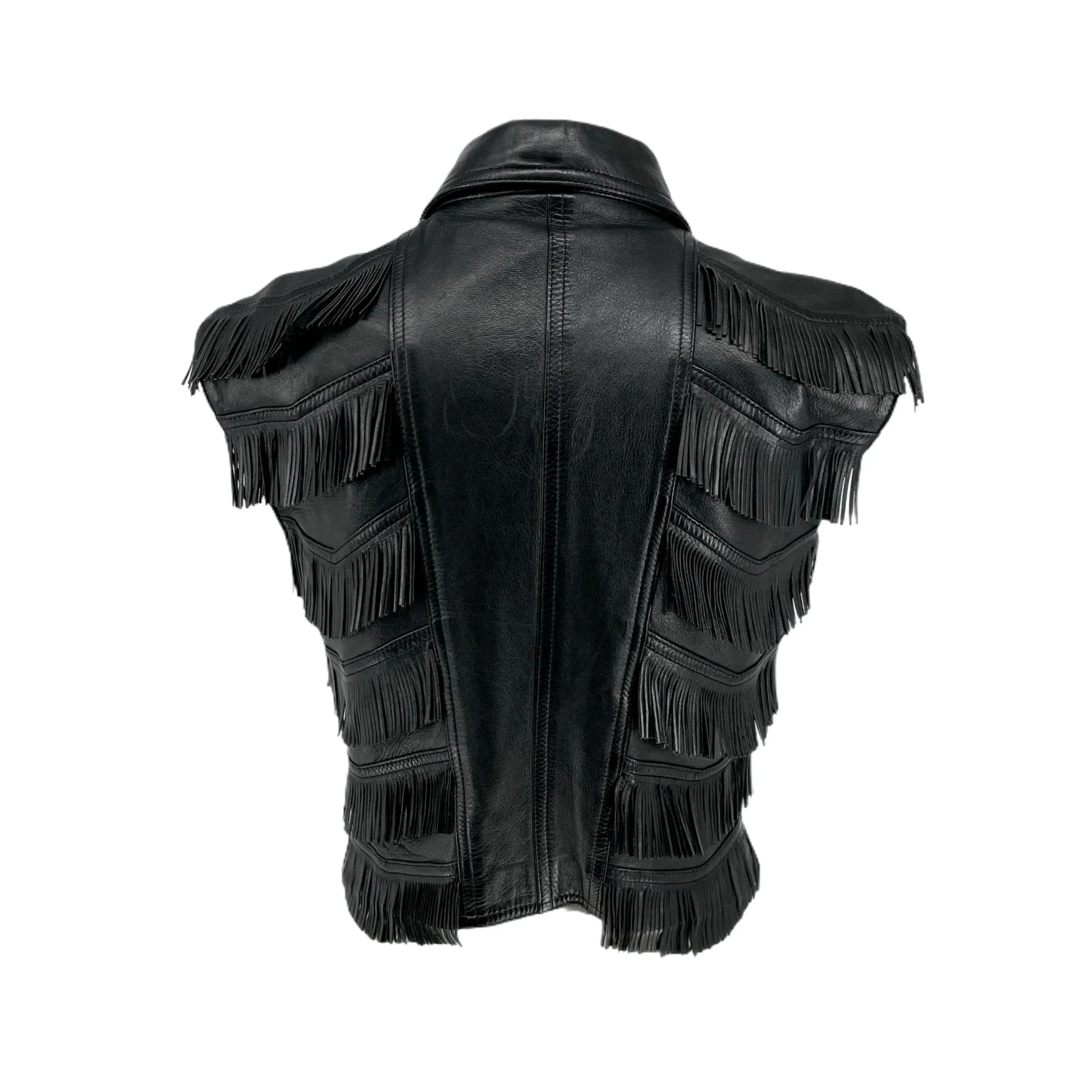 Versace Black Leather Fringe Vest - Image 2