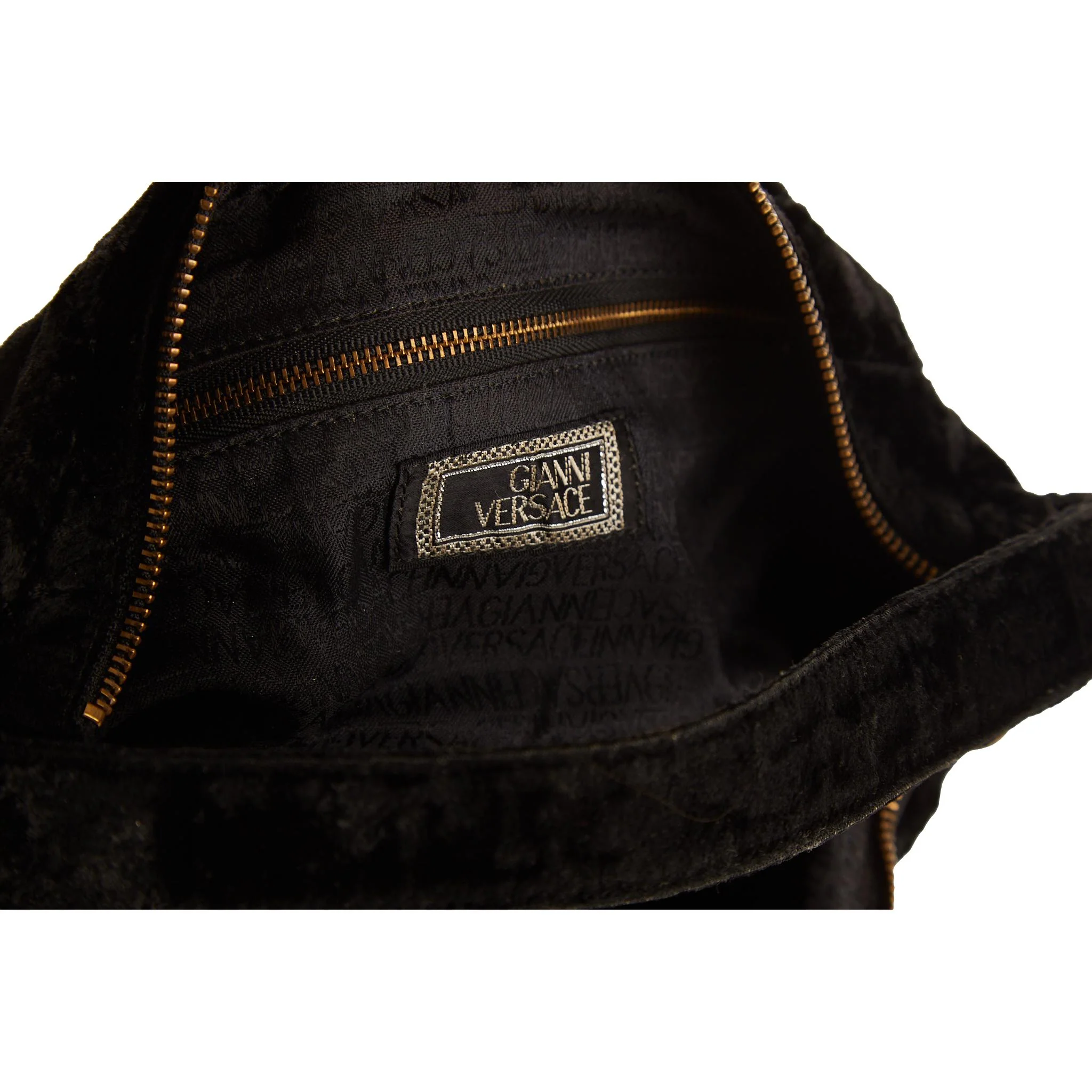 Versace Black Print Velvet Shoulder Bag - Image 5