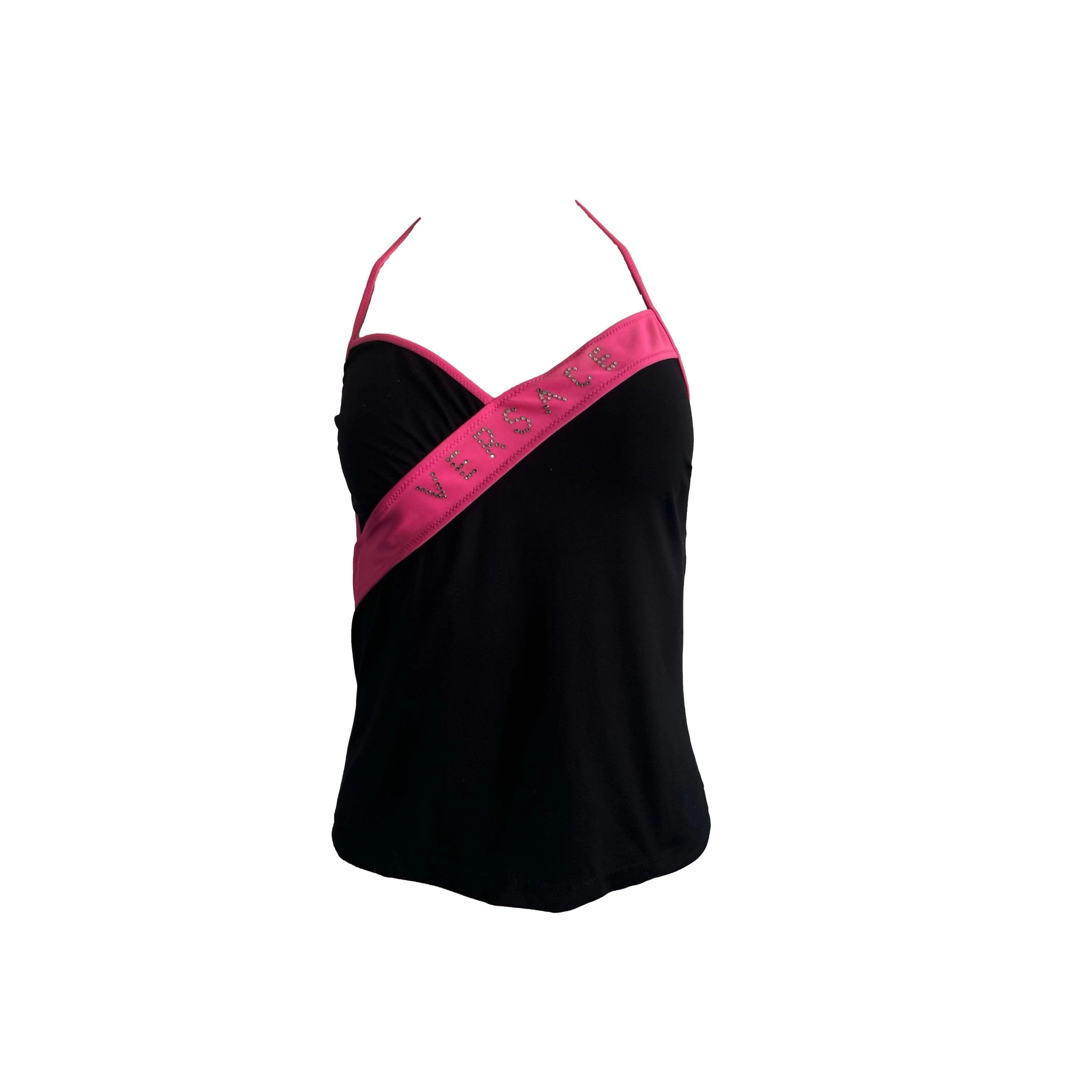 Versace Pink Rhinestone Halter Top
