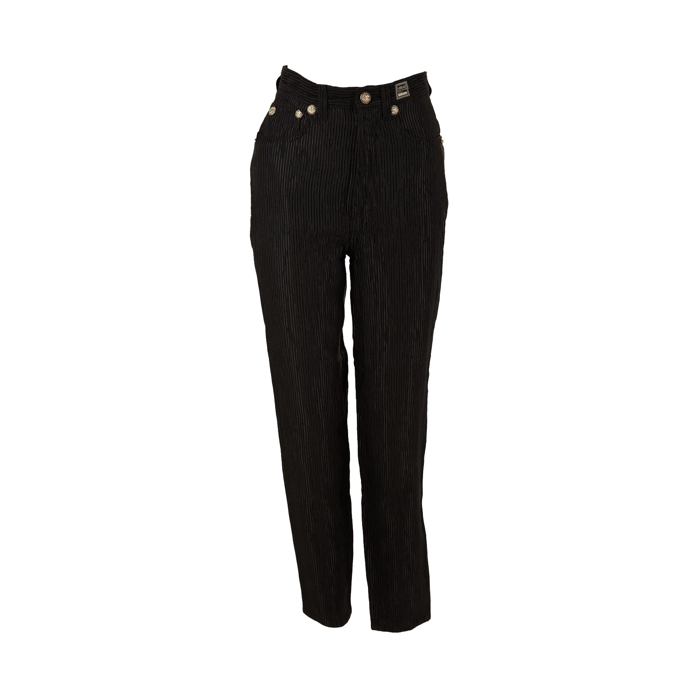 Versace Black Ribbed Medusa Pants