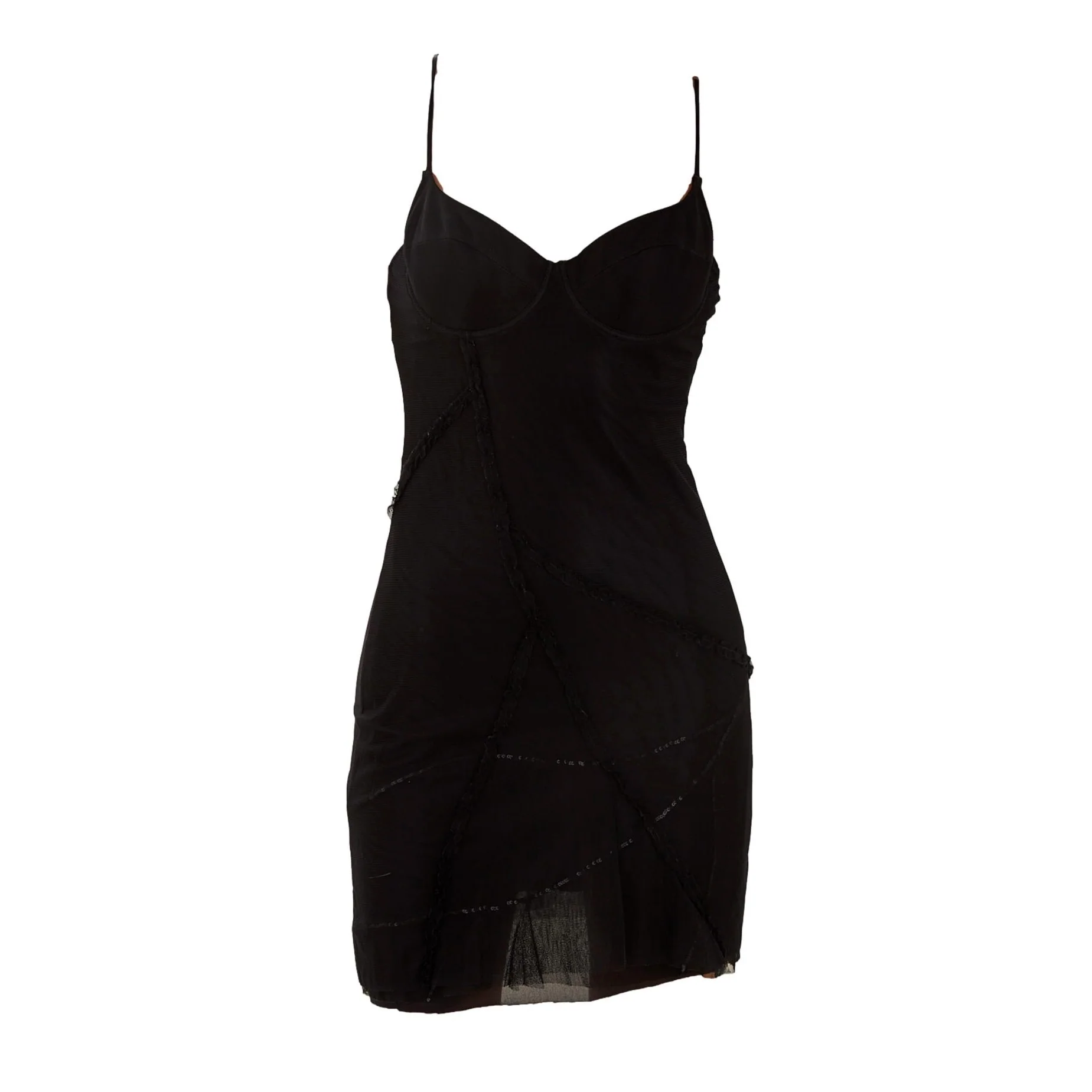 Versace Black Sheer Mesh Bustier Slip Dress