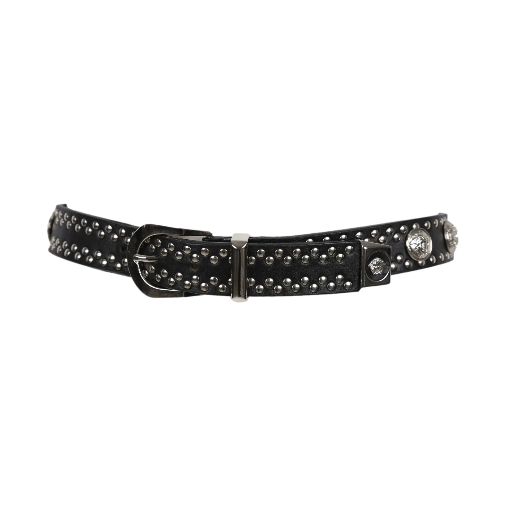 Versace Black Studded Medusa Belt