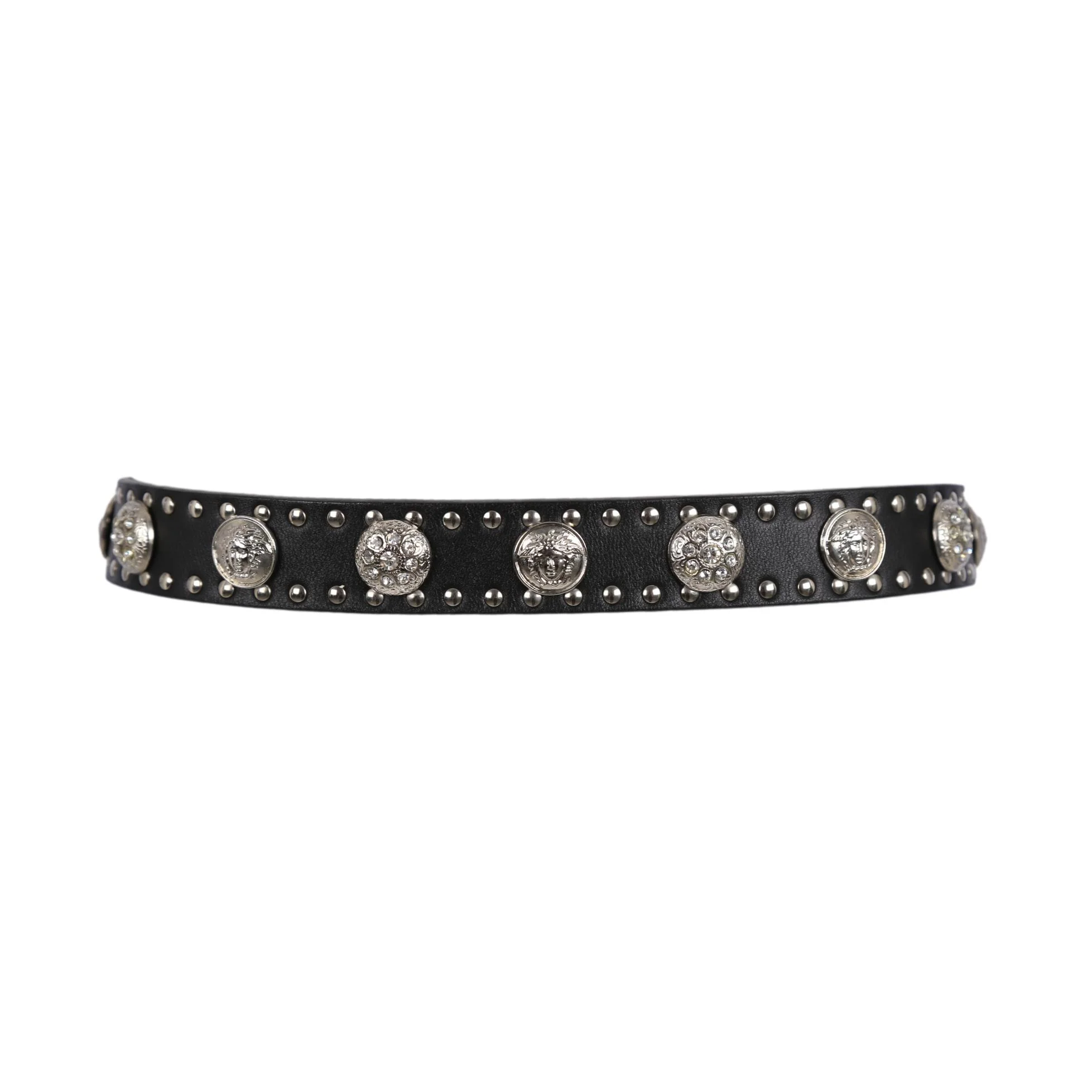 Versace Black Studded Medusa Belt - Image 2